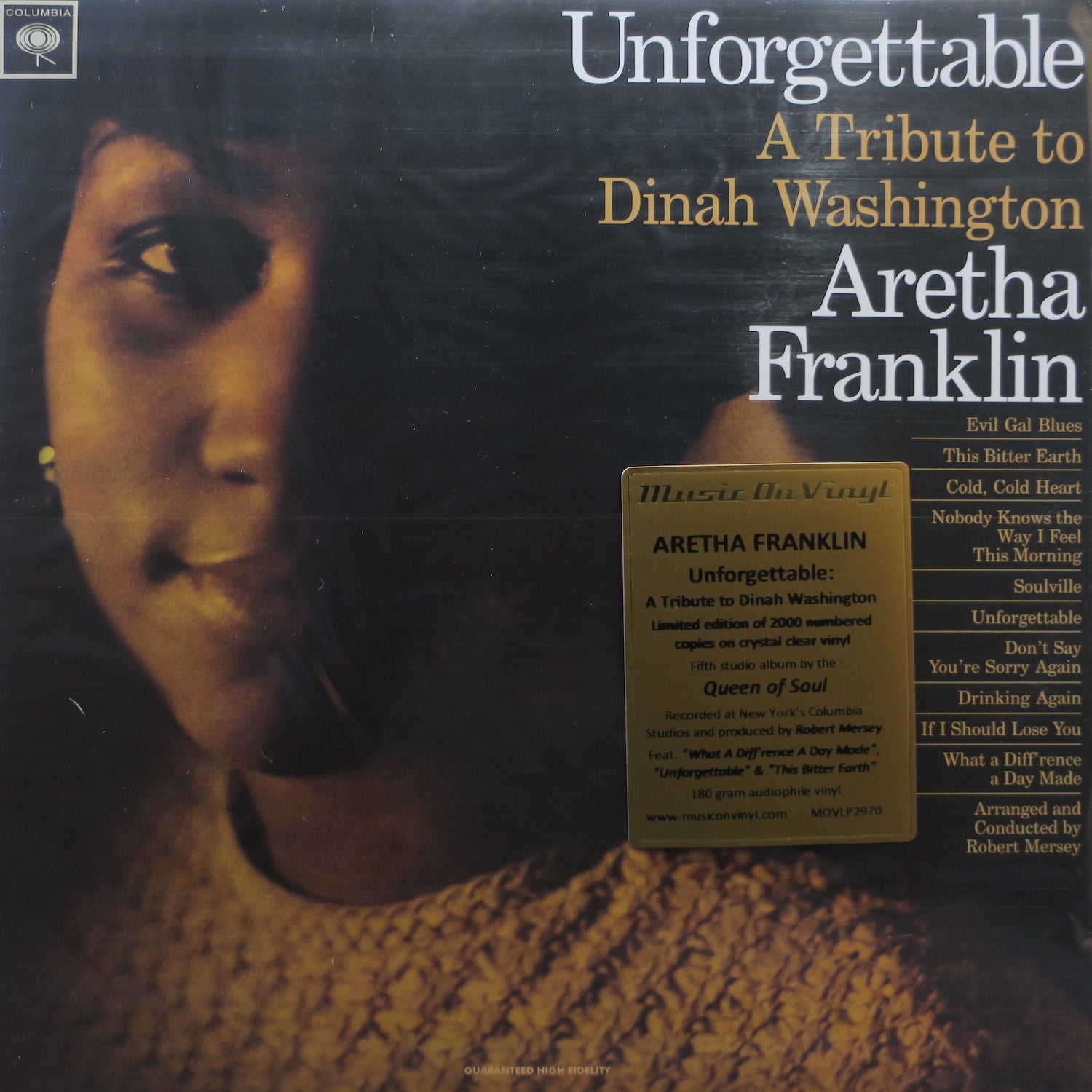 ARETHA FRANKLIN 'Unforgettable: Tribute To Dinah Washington' 180g Clear Vinyl LP Record - Limited Edition Collector's Item for Audiophiles & Music Lovers - Perfect for Home Listening & Vinyl Collections