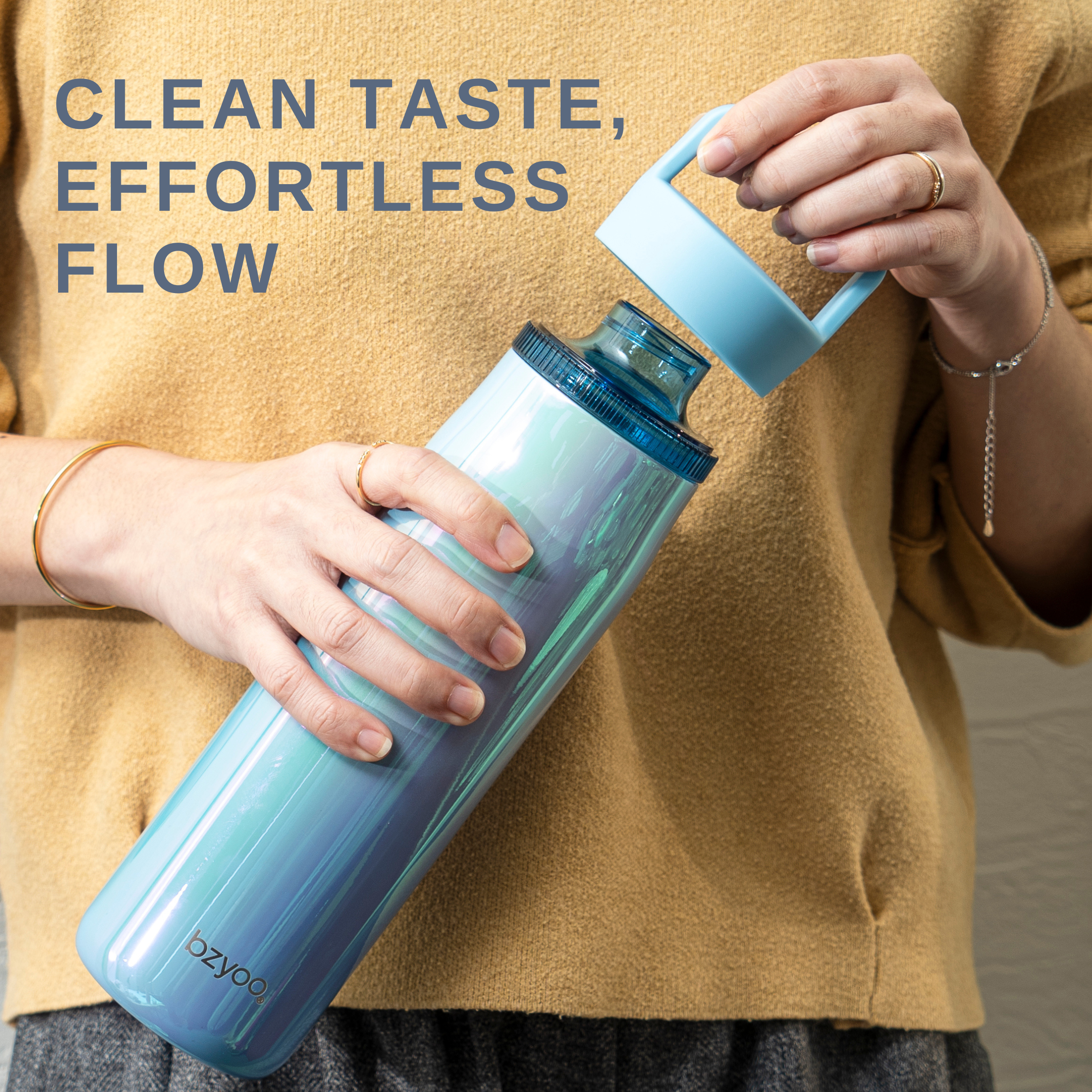 24oz Insulated Stainless Steel Water Bottle with Leakproof Clear Chug Lid - Aurora Iridescent Blue - Perfect for Gym, Hiking & Outdoor Activities