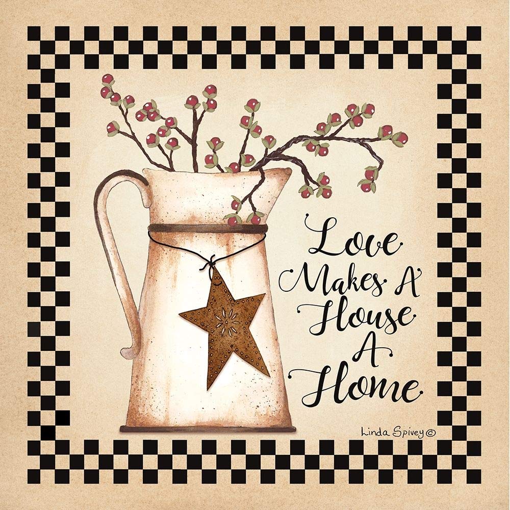 Love Makes A House A Home by Linda Spivey - 12x12 Inch Inspirational Wall Art Print Poster for Living Room, Bedroom & Home Decor