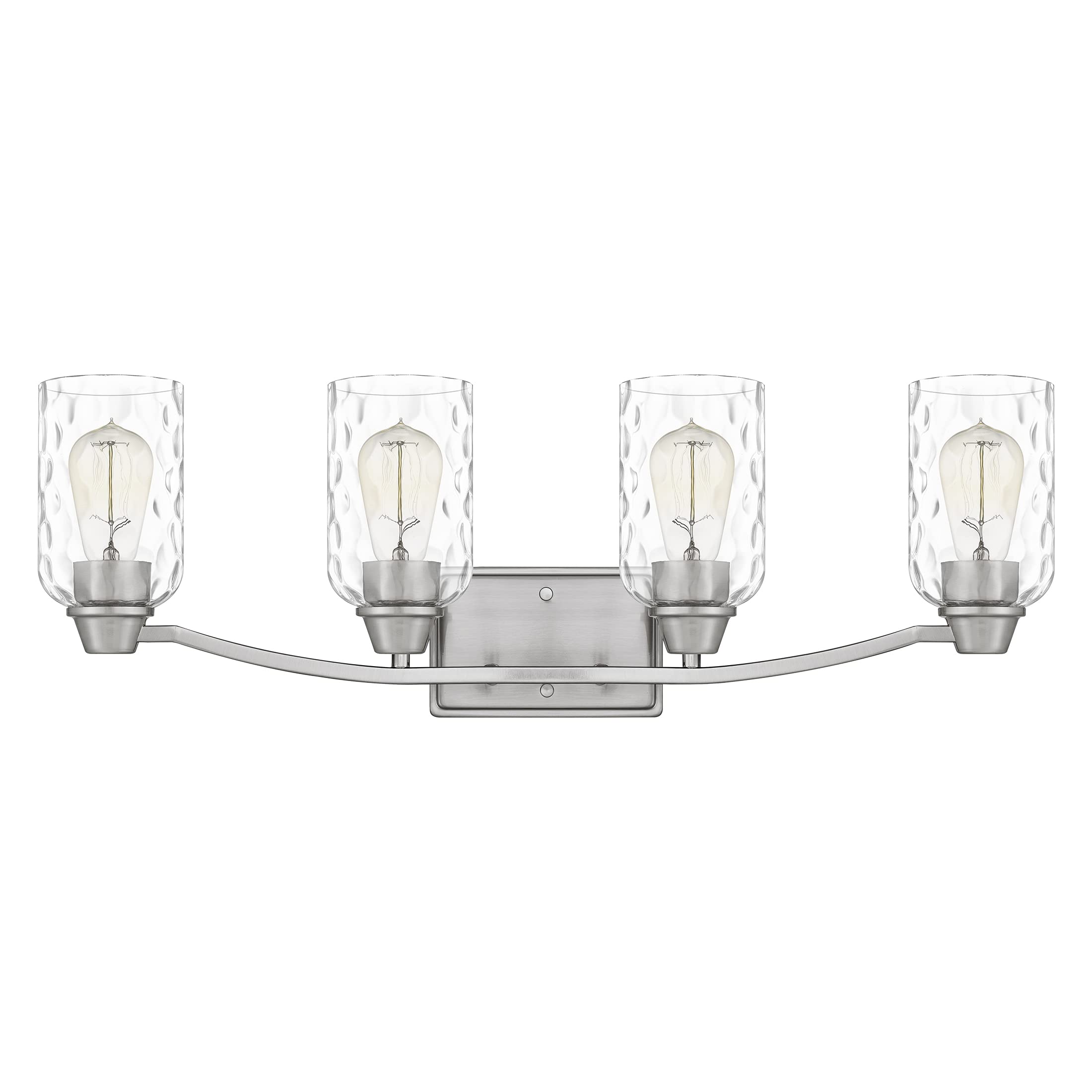 Quoizel Acacia 4-Light Brushed Nickel Bathroom Vanity Light with Dappled Clear Water Glass - Dimmable Modern Wall Fixture for Bathroom, Bedroom & Dressing Room - Durable Resin Construction Vanity Lighting Accessories