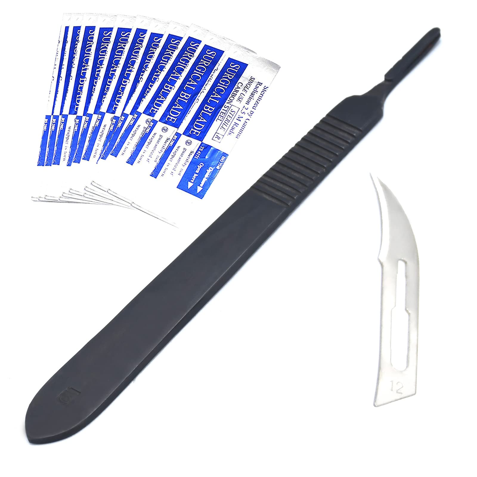 10 Sterile #12 Surgical Blades with Free #3 Scalpel Handle - Precision Medical Tools for Dermatology, Veterinary & Crafting Use