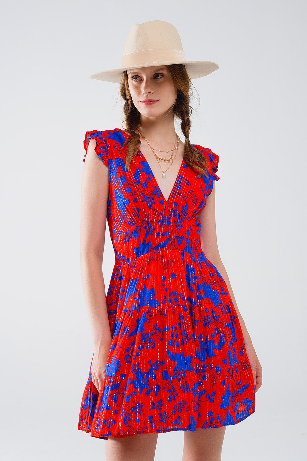 Short Red Floral Print V-Neck Robe - Elegant Loungewear for Women | Perfect for Spa, Relaxation & Home Comfort