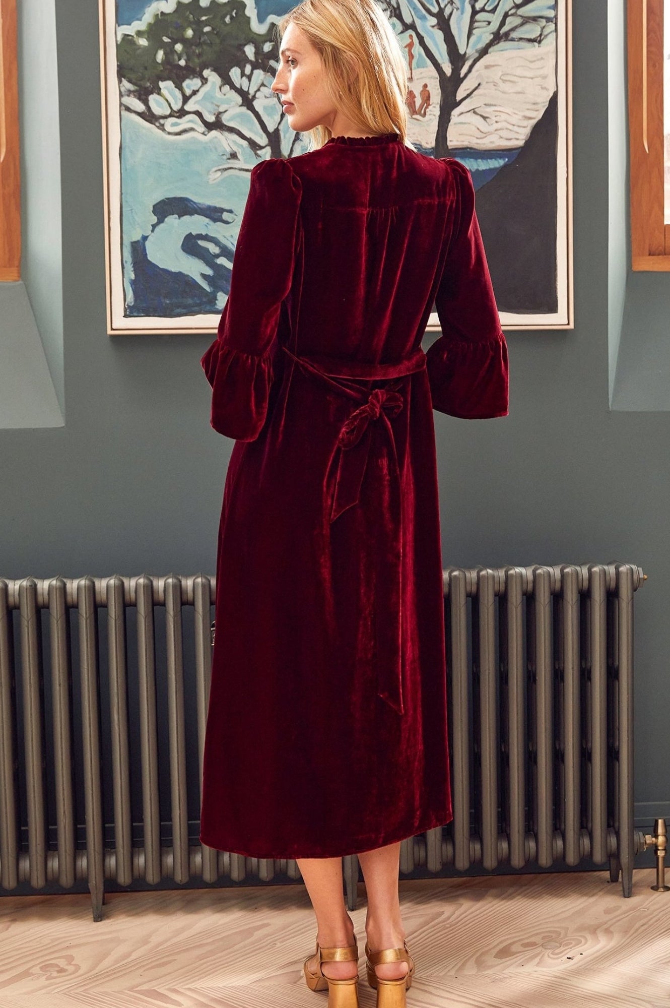 Astrid Velvet Dress for Women | Elegant Ruby Red Long Sleeve Formal Gown | Perfect for Evening Parties, Weddings & Special Occasions