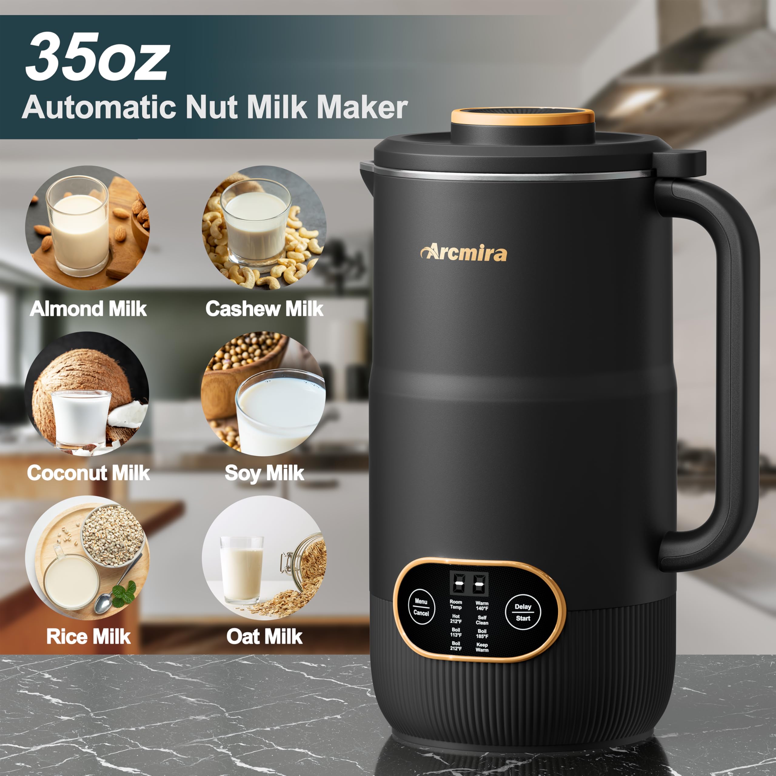 Best Nut Milk Maker Machine - 35oz (1000ml) for Homemade Almond, Oat, Coconut & Soy Milk | Non-Dairy Beverage Maker with Delay Start, Keep Warm & Self-Cleaning | Perfect for Vegan, Keto & Healthy Lifestyles | Kitchen & Breakfast Essential
