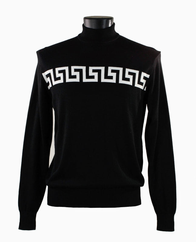 Bassiri Long Sleeve Mock Neck Black & White Sweater 634 - Cozy Winter Pullover for Women, Casual Office Wear & Holiday Outfits