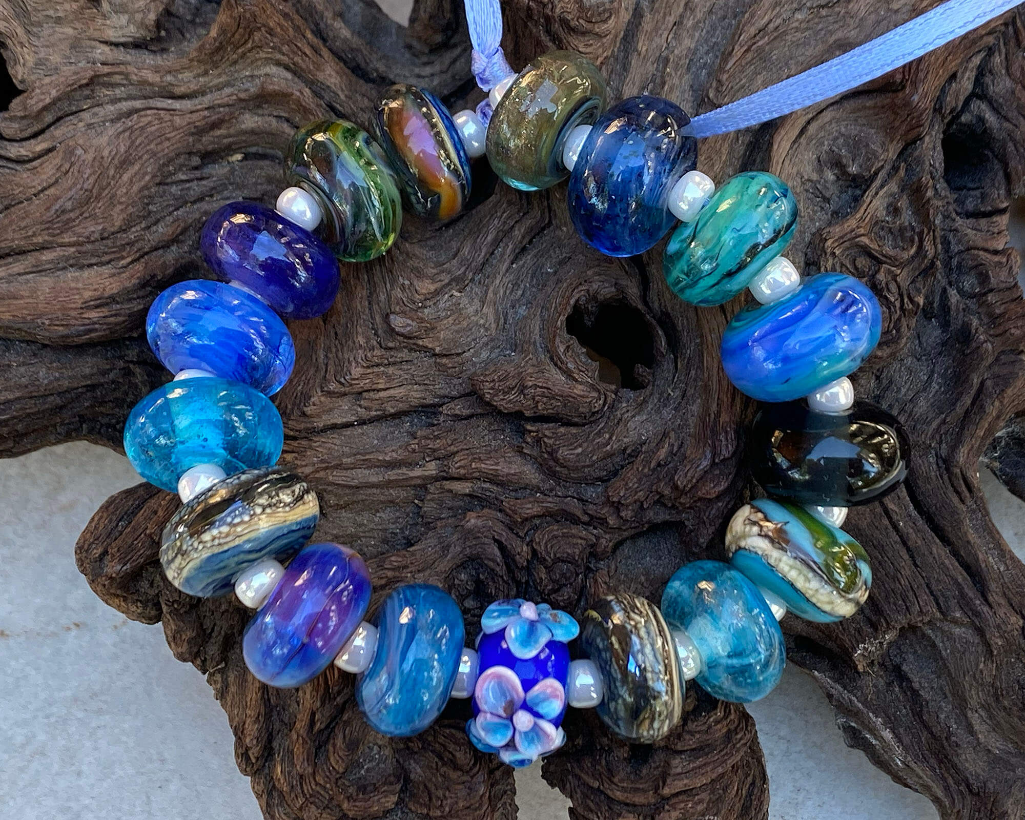 17pcs Blue Lampwork Glass Beads for Jewelry Making - Handmade Orphan Beads Set (SRA) - Perfect for Bracelets, Necklaces & DIY Crafts