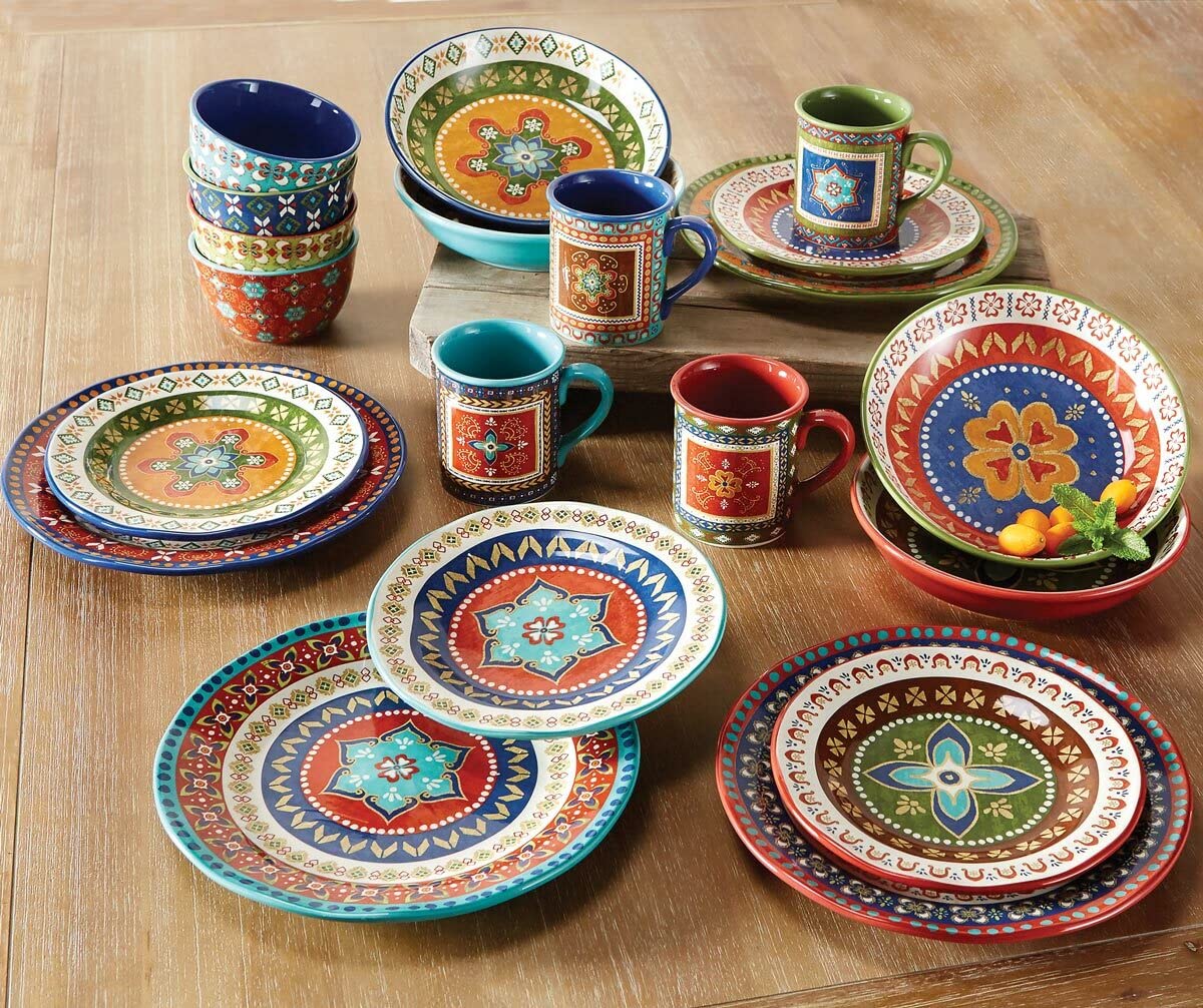 BLACK FOREST DECOR Santa Fe Dinner Plates Set of 4 - Southwestern Style Ceramic Plates for Dining, Kitchen, and Holiday Entertaining