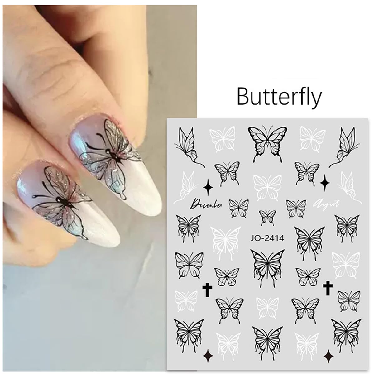 6 Sheets 3D Butterfly Nail Art Stickers - Black & White Designer Nail Decals for Women | DIY Nail Art Supplies | Perfect for Parties, Weddings, and Nail Salon Designs