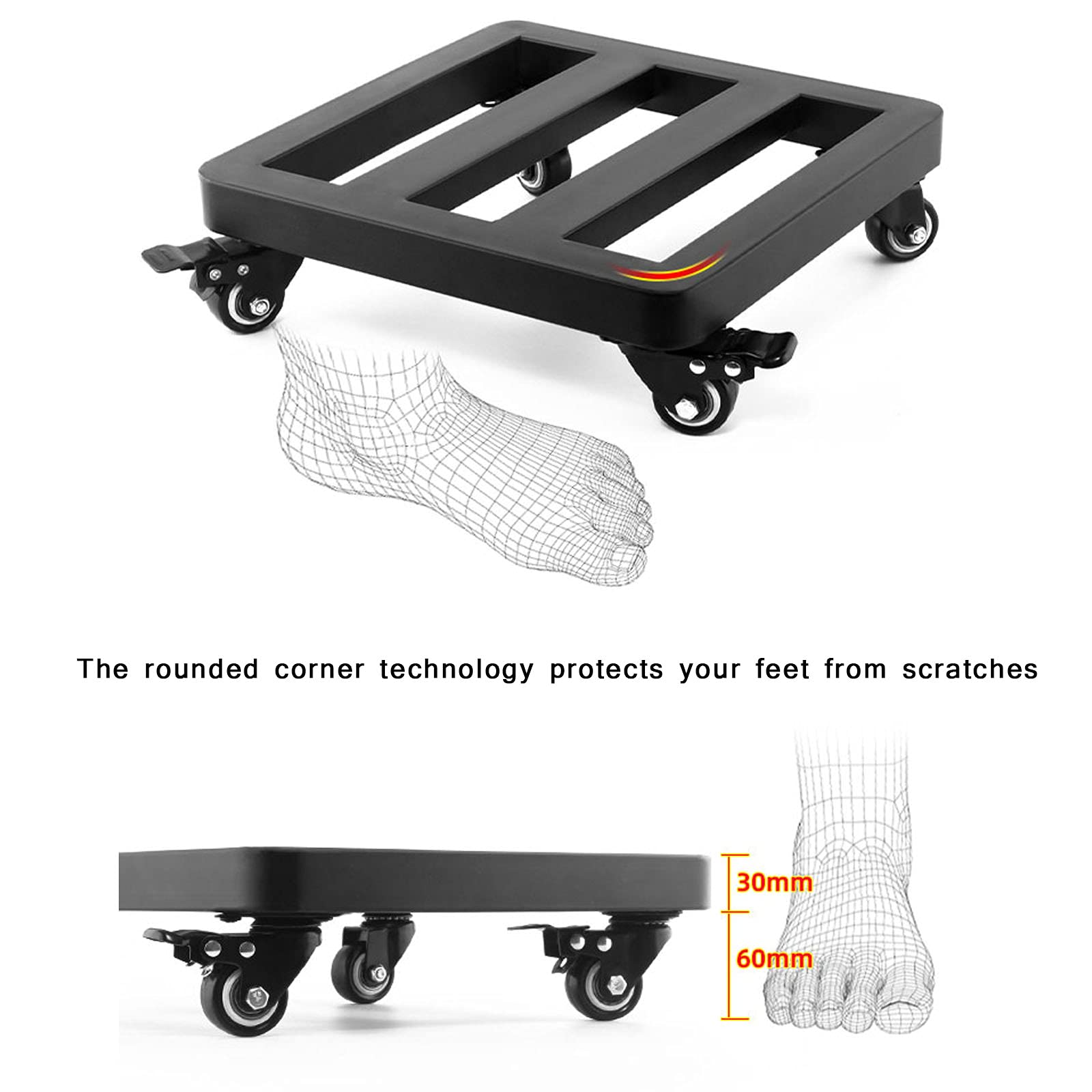Lockable Wheels Metal Plant Caddy - Heavy Duty Iron Plant Stand with Square Base, Movable Flower Pot Rack for Indoor & Outdoor Potted Plants | Perfect for Garden, Patio, Balcony & Home Decor