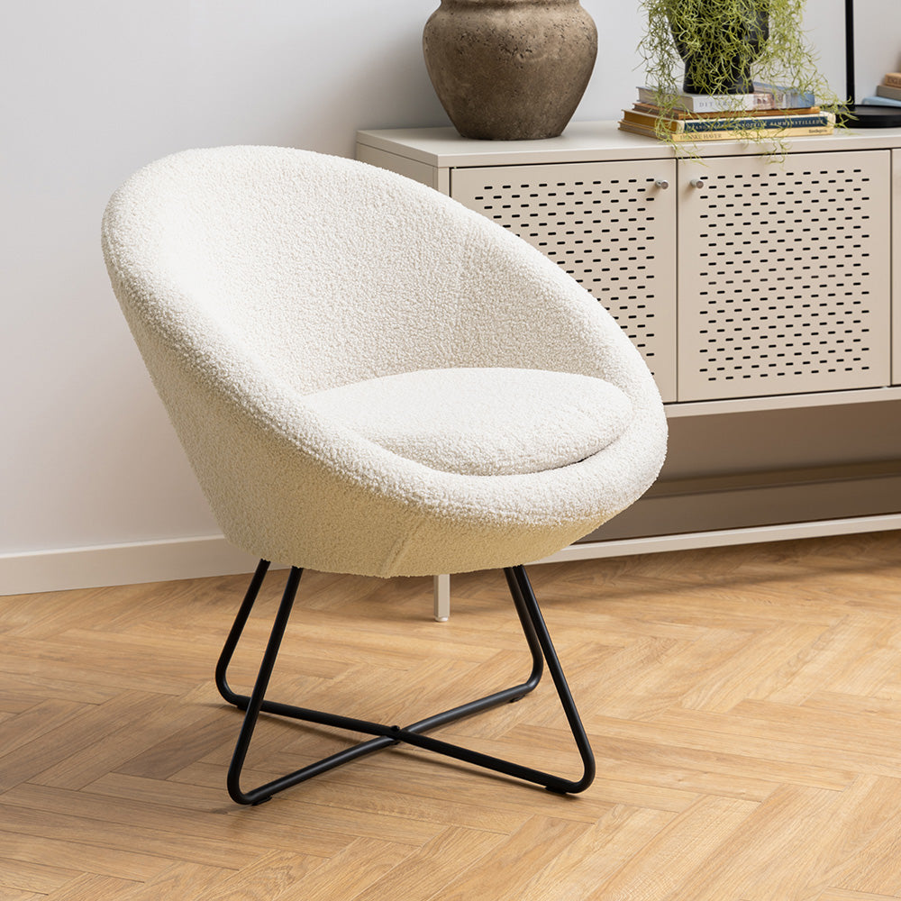 Boucle Lounge Arm Chair - Soft Cream Upholstered Accent Chair for Living Room, Bedroom & Office - Comfortable Modern Reading Chair with Sturdy Frame
