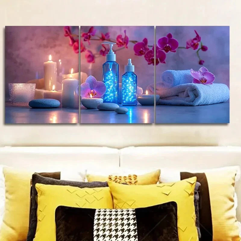 3-Piece Spa Candle Wall Art Set - Framed Canvas 40x60cm - High Quality Print - 100% Australian Made - Ready to Hang - Perfect for Bathroom Decor, Relaxation Spaces & Home Spa Ambiance