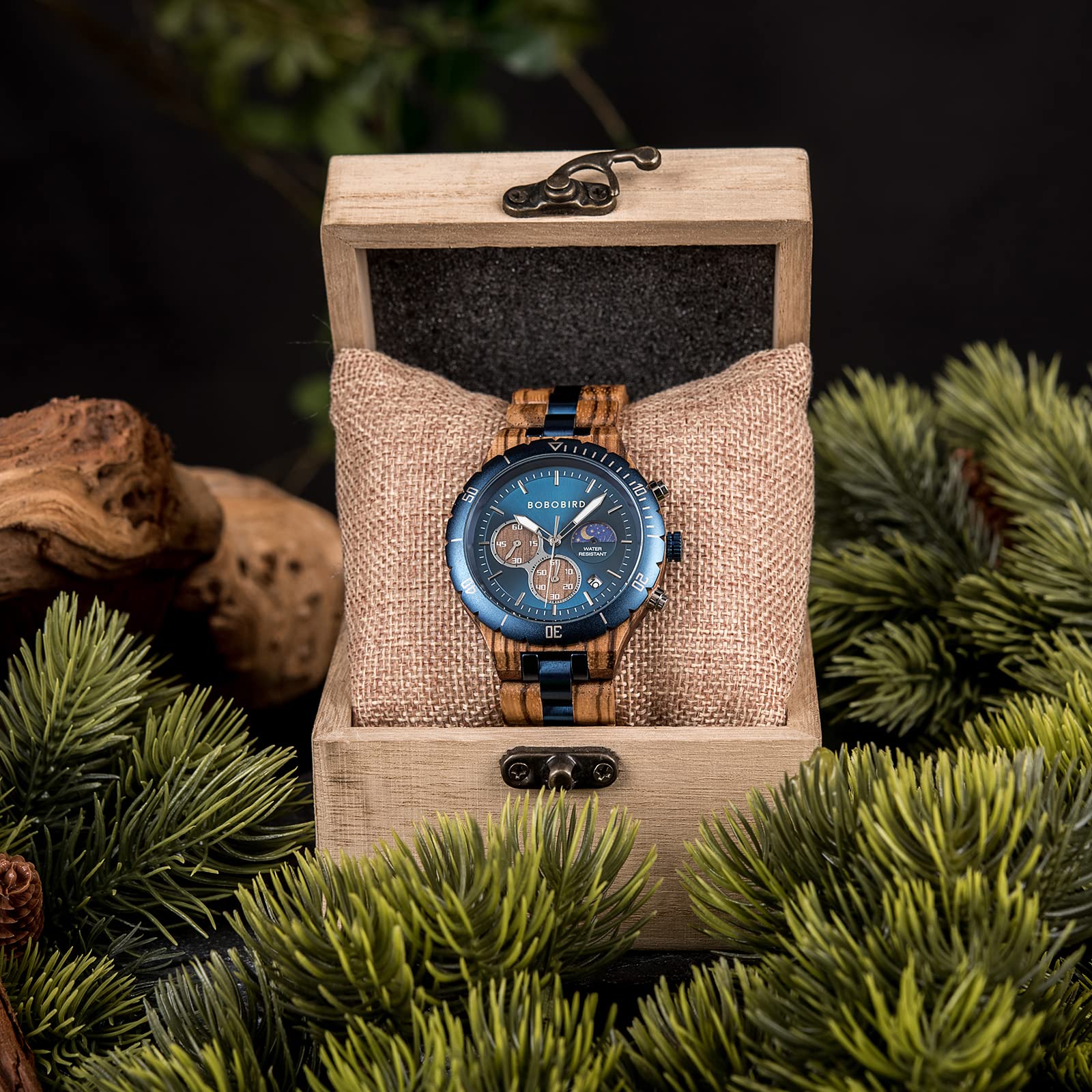 BOBO BIRD Men's Wooden Quartz Watch - Stainless Steel & Red Sandalwood Alloy Wooden Wristwatch with Chronograph, Luminous Hands, Day/Night Date Display | Classic Style Watch for Men | Perfect for Business, Casual Wear & Outdoor Activities