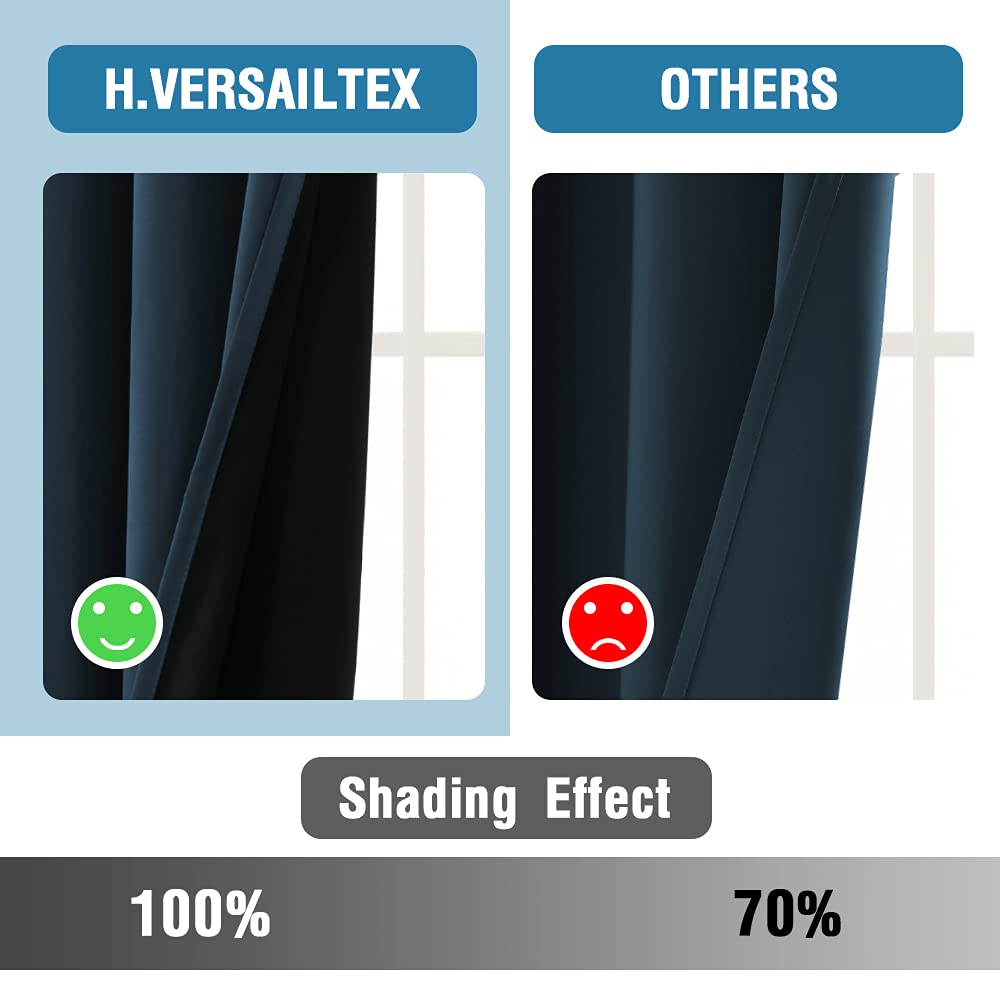 H.VERSAILTEX 100% Blackout Thermal Insulated Curtains - 84 Inch Length Rod Pocket Drapes with Black Liner (2 Panels, Navy) for Bedroom & Living Room - Perfect for Light Blocking, Privacy & Energy Efficiency