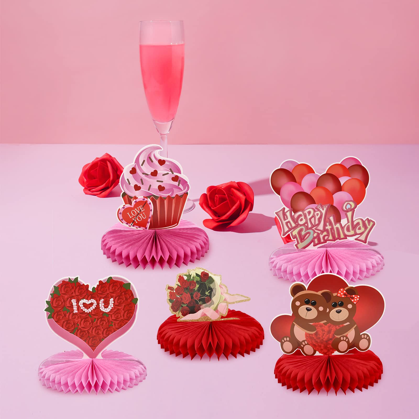 12-Piece Valentine's Day Table Centerpiece Set - Heart-Shaped Decor & Honeycomb Centerpieces for Weddings, Anniversaries, Parties | Romantic Dining & Event Decorations