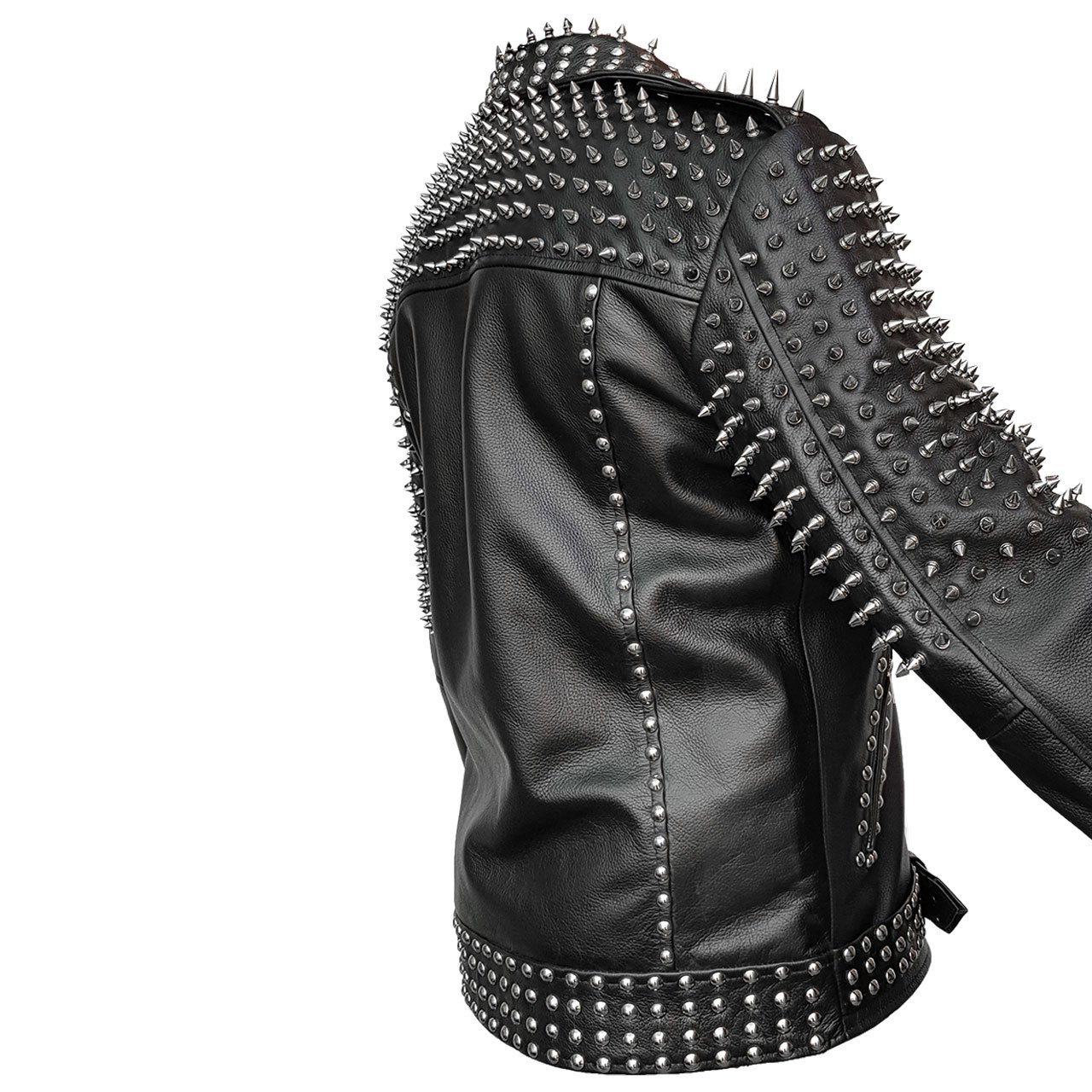 Men's Black Leather Punk Jacket with Spikes for Motorcycle & Streetwear
