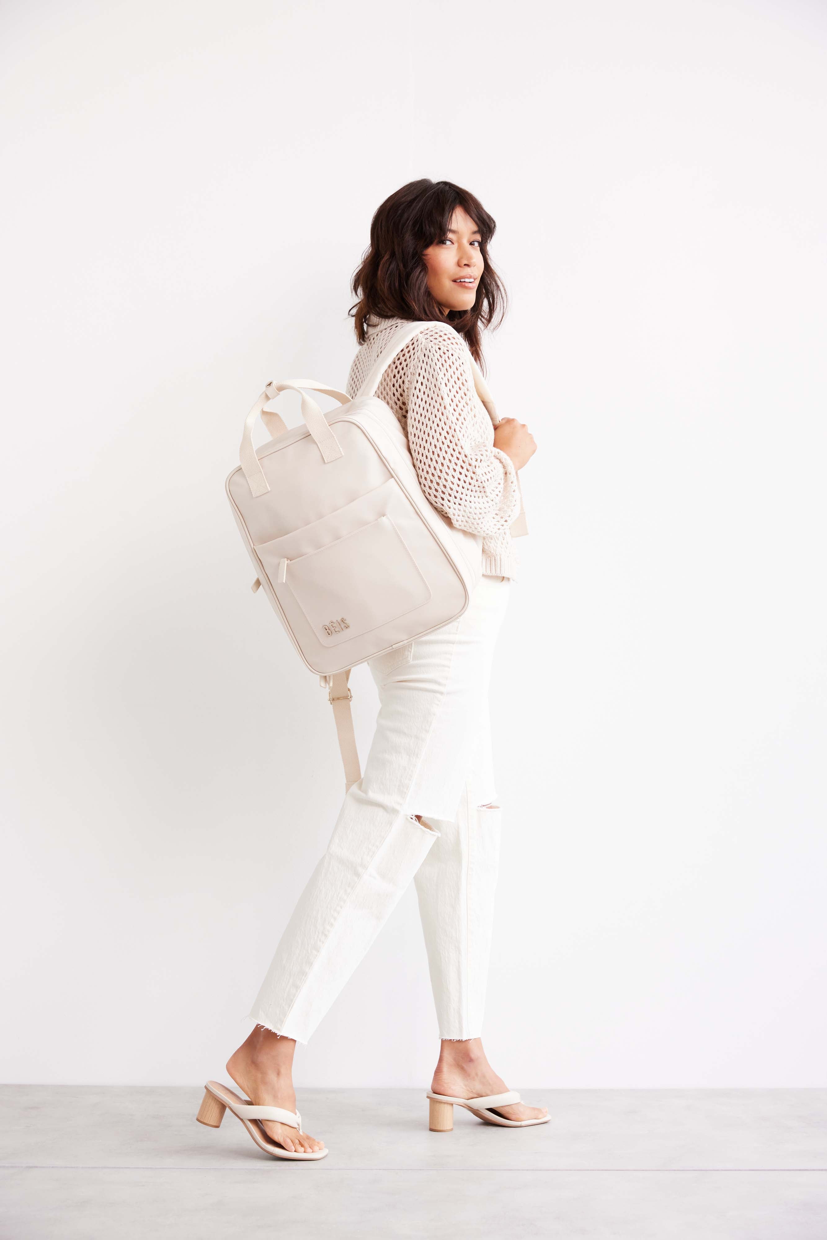 Expandable Beige Backpack for Travel, Hiking & Daily Use - Lightweight & Durable with Extra Storage Space