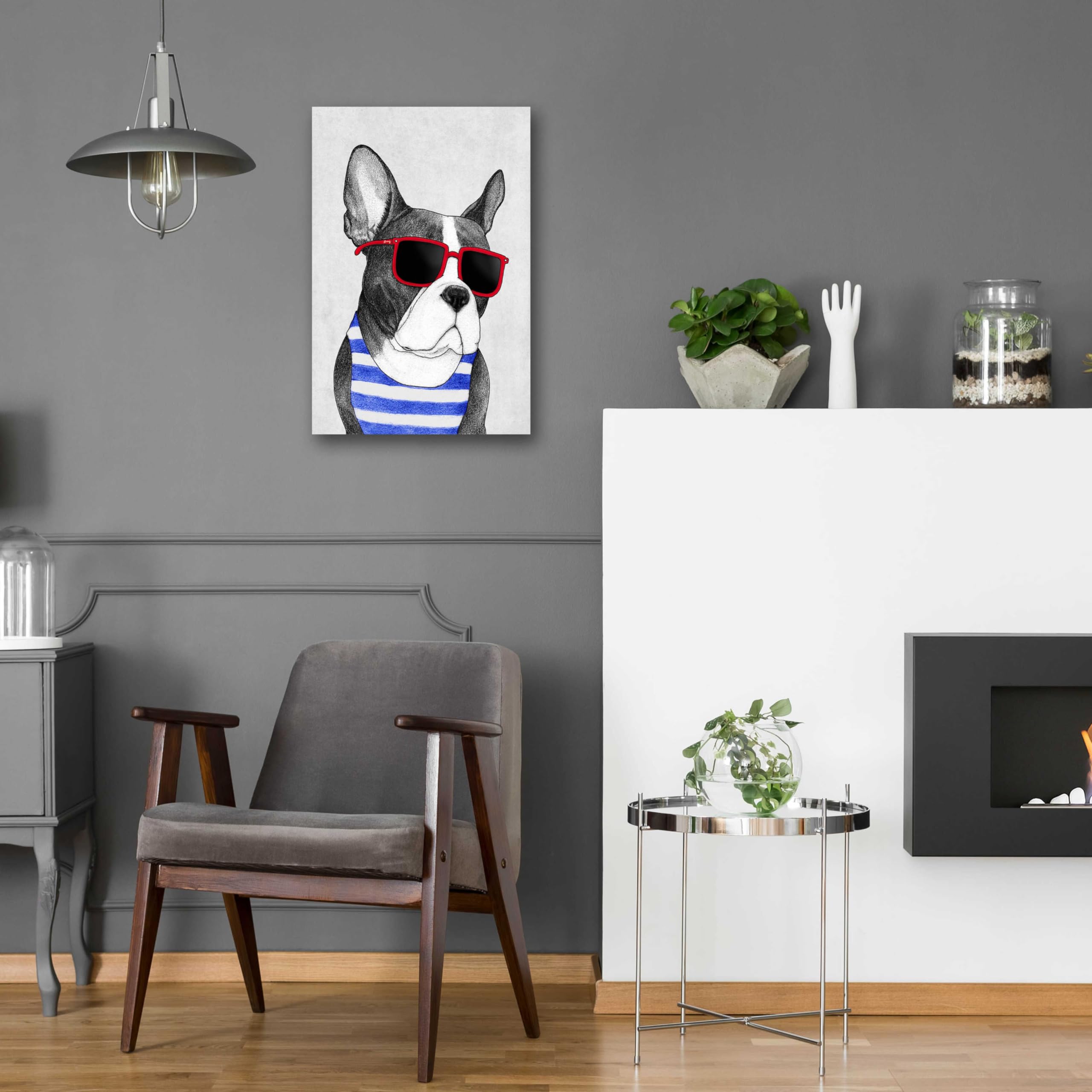 Barruf Acrylic Glass Wall Art - 'Frenchie Summer Style' Modern Dog Painting, 16x24 Inches, Vibrant Home Decor for Living Room, Bedroom & Office