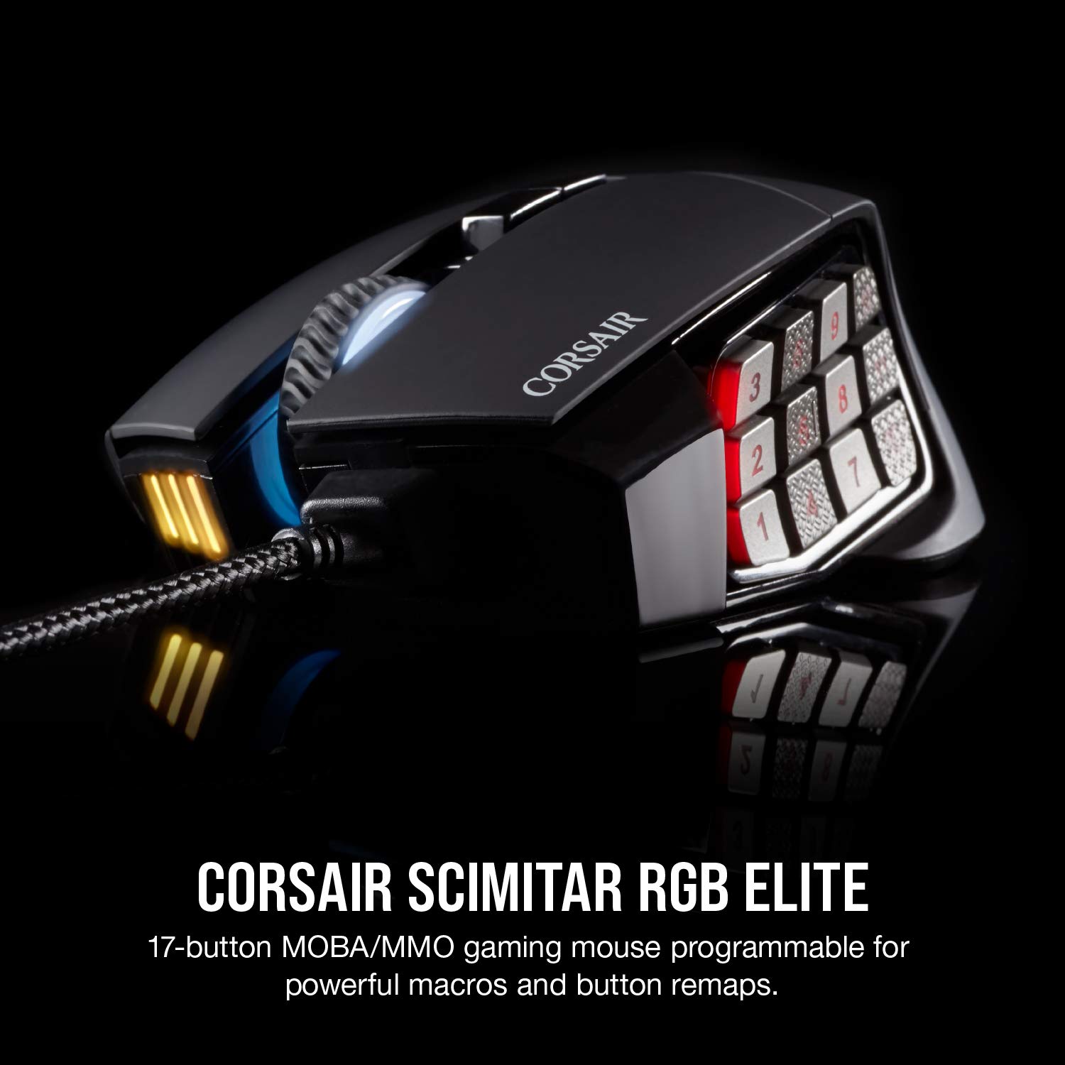 Corsair SCIMITAR RGB ELITE MMO Gaming Mouse - 18000 DPI Optical Sensor, 17 Programmable Buttons & RGB Lighting + MM300 Anti-Fray Cloth Mouse Pad | Perfect for World of Warcraft, League of Legends & PC Gaming Setup