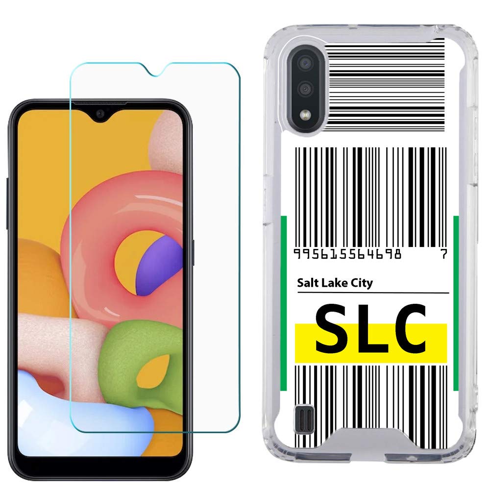 OneToughShield Hybrid Protective Case for Samsung Galaxy A01 with Tempered Glass Screen Protector - Shockproof Bumper Cover & Airport Travel Tag (Salt Lake City Edition) - Perfect for Daily Use, Travel, and Outdoor Activities