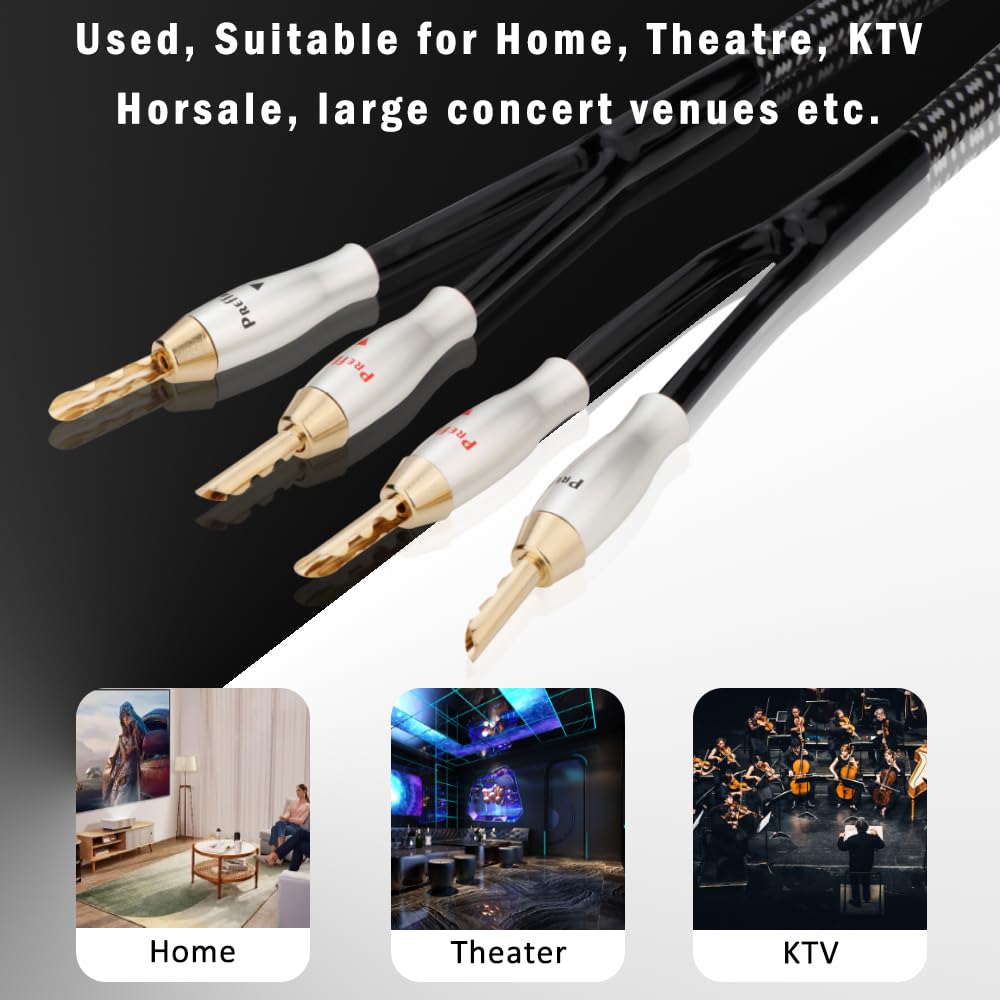Preffair 14AWG OFC Braided HiFi Speaker Cable with Gold Plated BFA Banana Plugs - 5ft White-Black Audio Wire for Home Theater, Studio Monitors & HiFi Systems