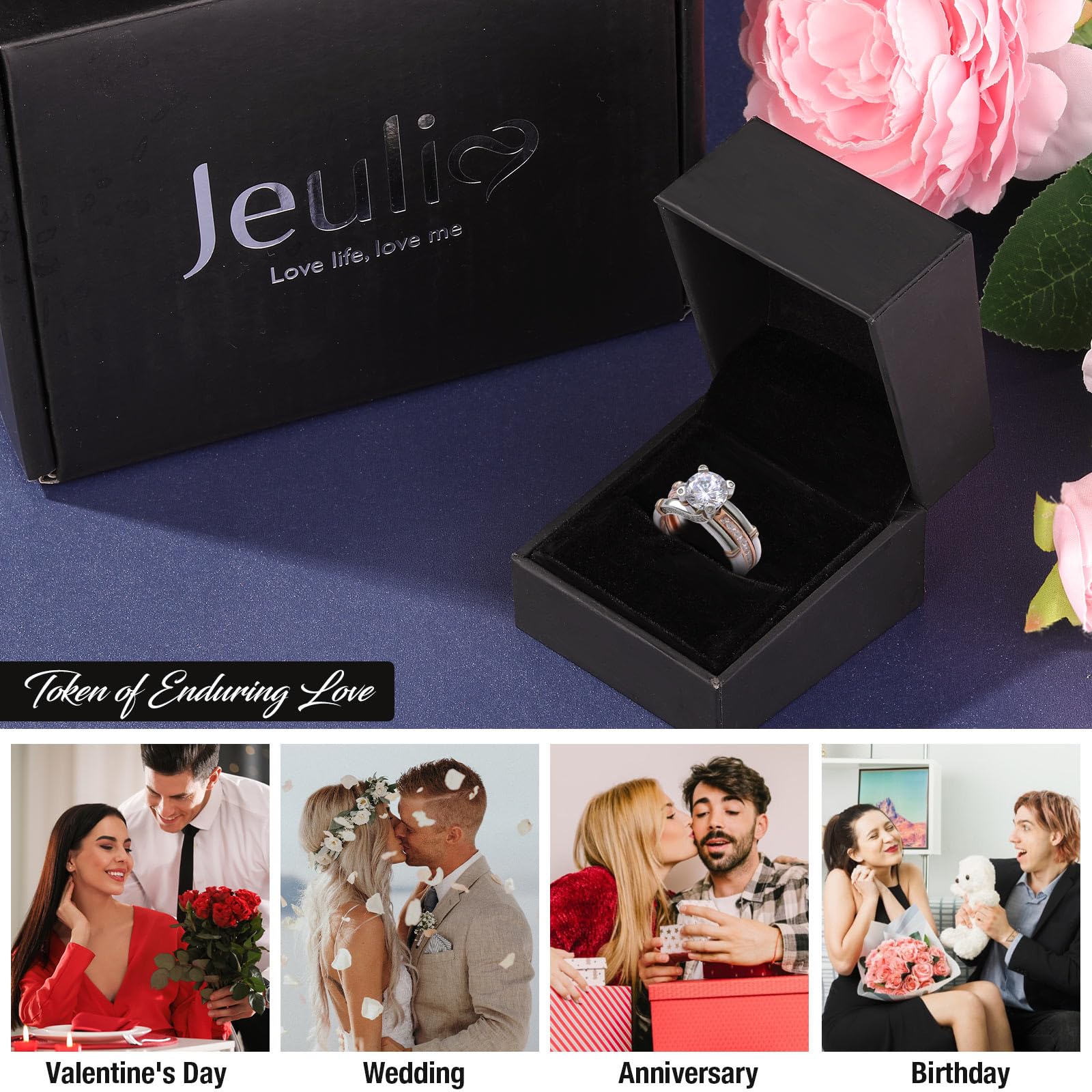 Jeulia Diamond Band Rings for Women - Sterling Silver CZ Interchangeable Ring Sets | Wedding, Engagement, Anniversary, Promise Ring, Bridal Jewelry Sets | Perfect for Proposals, Bridal Parties & Romantic Gifts