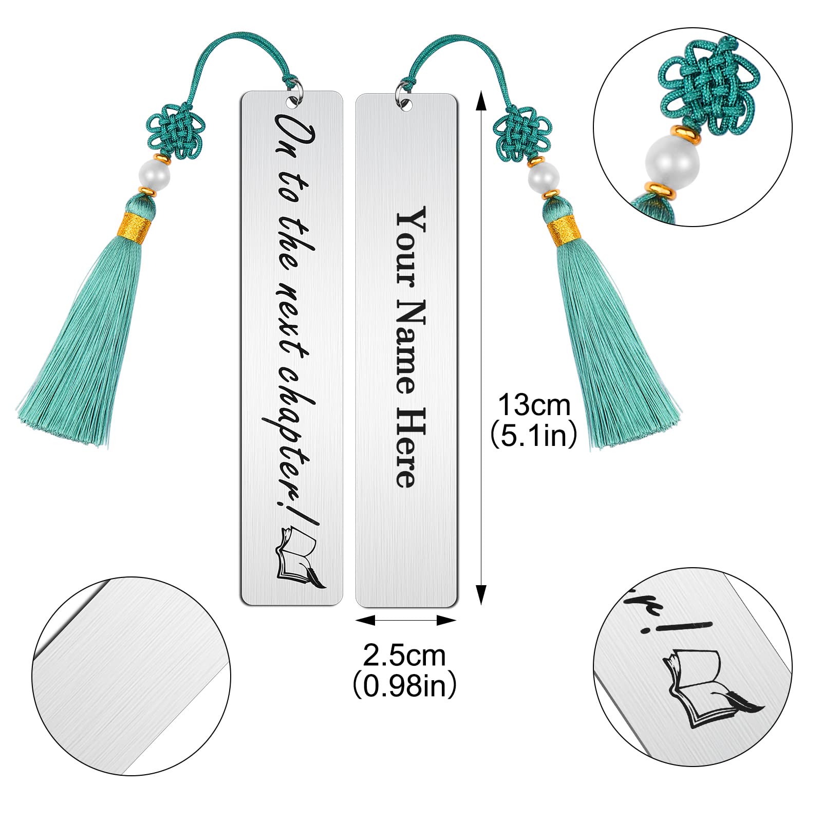 Personalized Engraved Metal Bookmarks - Custom Text Bookmark for Women, Teachers, Friends & Book Lovers - Unique Reading Gift with Green Tassel - Perfect for Book Clubs, Birthday Presents & Reading Accessories
