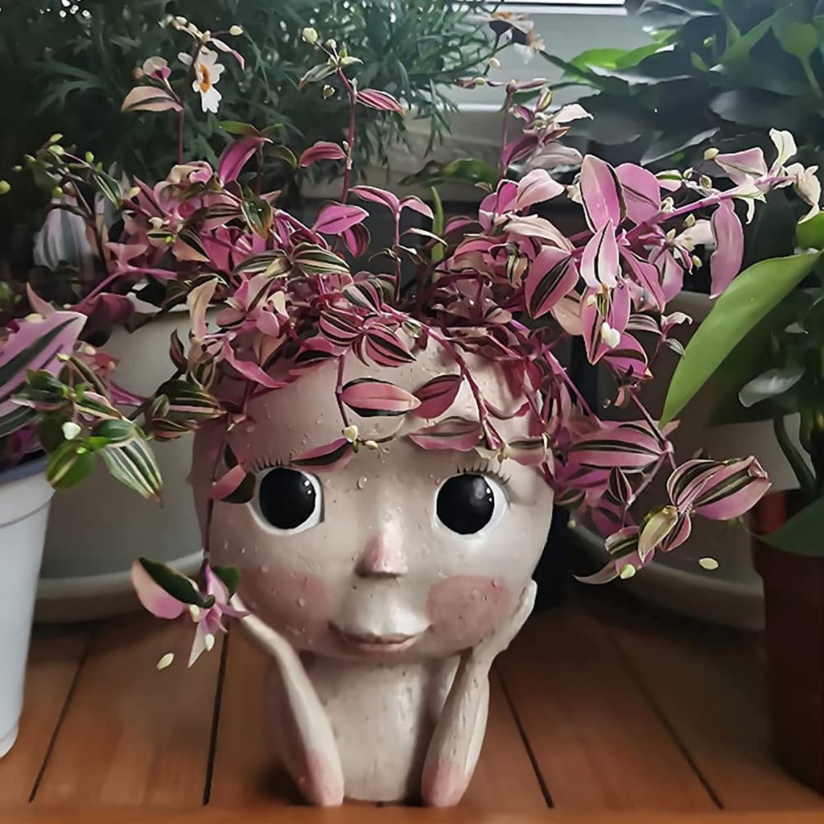 Greenstalk Succulent Face Planter with Drainage Hole - Cactus Flower Pot for Indoor Plants, Home Desk Decor & Gardening - Perfect for Office Decor, Living Room Accent, and Gift Ideas