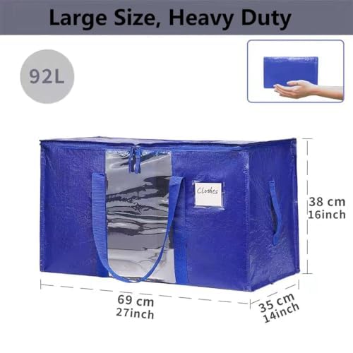 Elebac Heavy-Duty Moving Storage Bags & Boxes with Lids - 4 Pack Blue Moving Supplies for Clothes, Camping, College Dorm | Wardrobe Boxes, Packing Containers & Storage Totes for Home Organization & Relocation