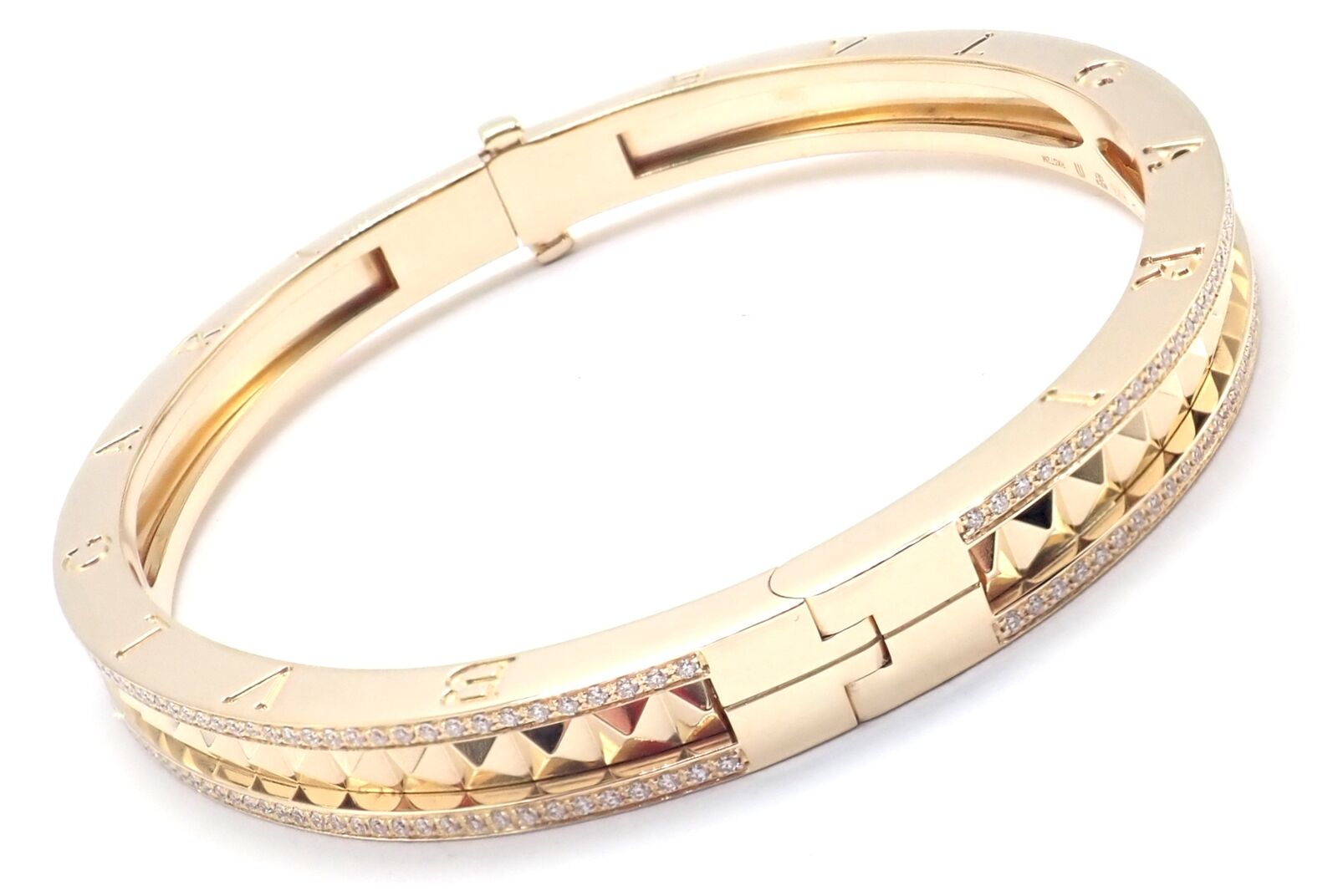 Authentic Bulgari B.Zero1 Rock 18K Yellow Gold Diamond Bangle Bracelet - Luxury Jewelry for Women, Perfect for Weddings, Anniversaries & Special Occasions