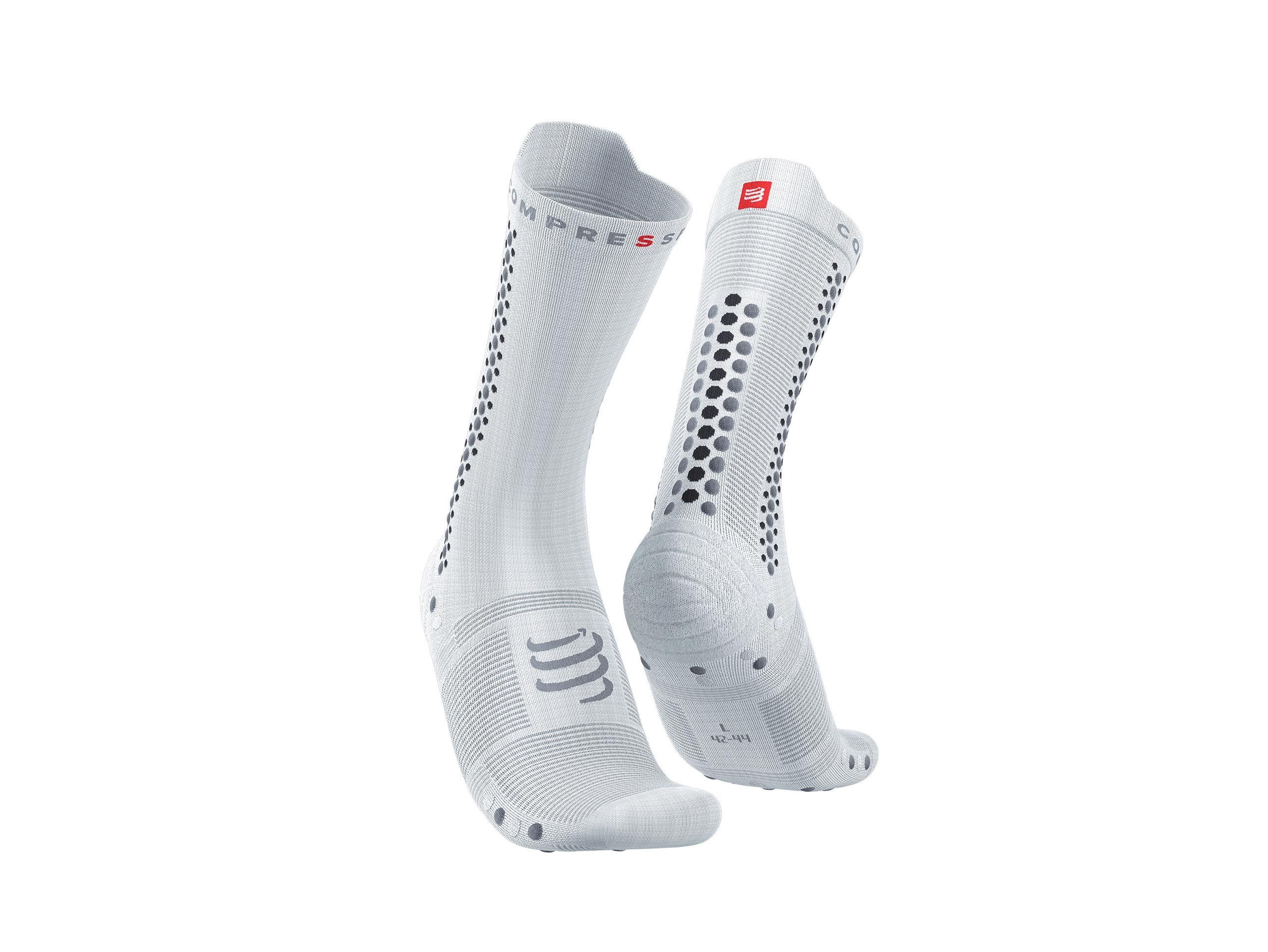Compressport Unisex Pro Racing Socks v4.0 - High Performance Cycling Socks for Men & Women - Breathable & Supportive White/Alloy Design - Ideal for Biking, Running & Triathlon Training