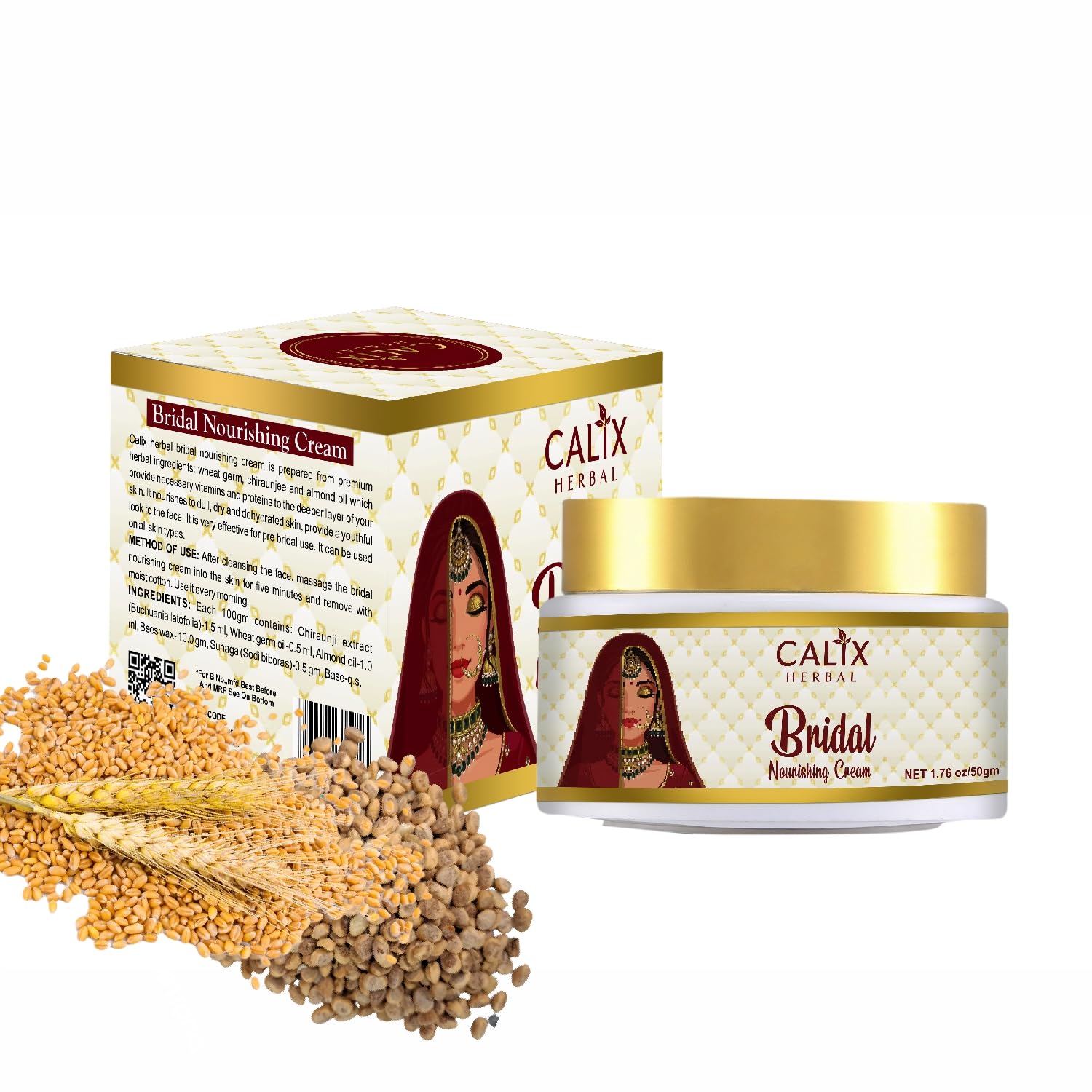 Calix Herbal Organic & Ayurvedic Bridal Nourishing Cream – Natural Glow, Brightening & Anti-Aging Face Cream for All Skin Types – 50gm | Made with Natural Ingredients | Perfect for Bridal Skincare & Daily Radiance Routine