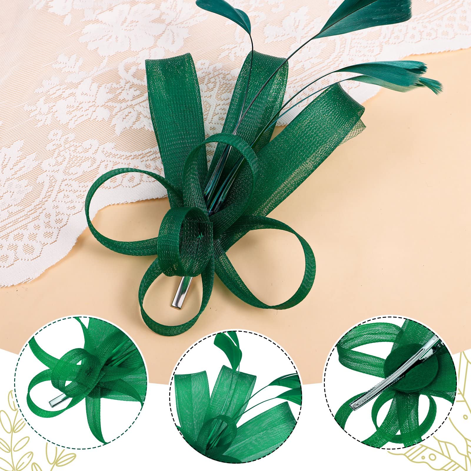 Elegant Dacitiery Women's Feather Alice Band Fascinator Hair Clip - Mesh Flower & Feather Headband for Weddings, Tea Parties, Races, Ascot & Cocktail Events (Green) | Perfect for Bridal, Prom & Formal Occasions