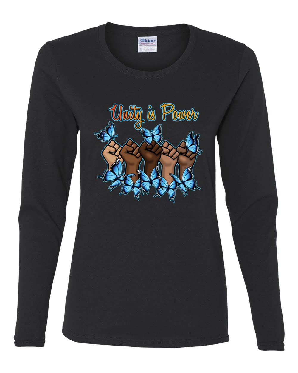 Wild Bobby Unity is Power Black Pride Women's Graphic Long Sleeve T-Shirt - Black History Month & Social Justice Apparel for Women