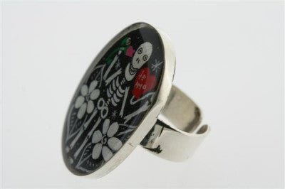 Day of the Dead Resin Ring - Sterling Silver Skull Jewelry for Women - Perfect for Halloween, Dia de los Muertos & Gothic Fashion