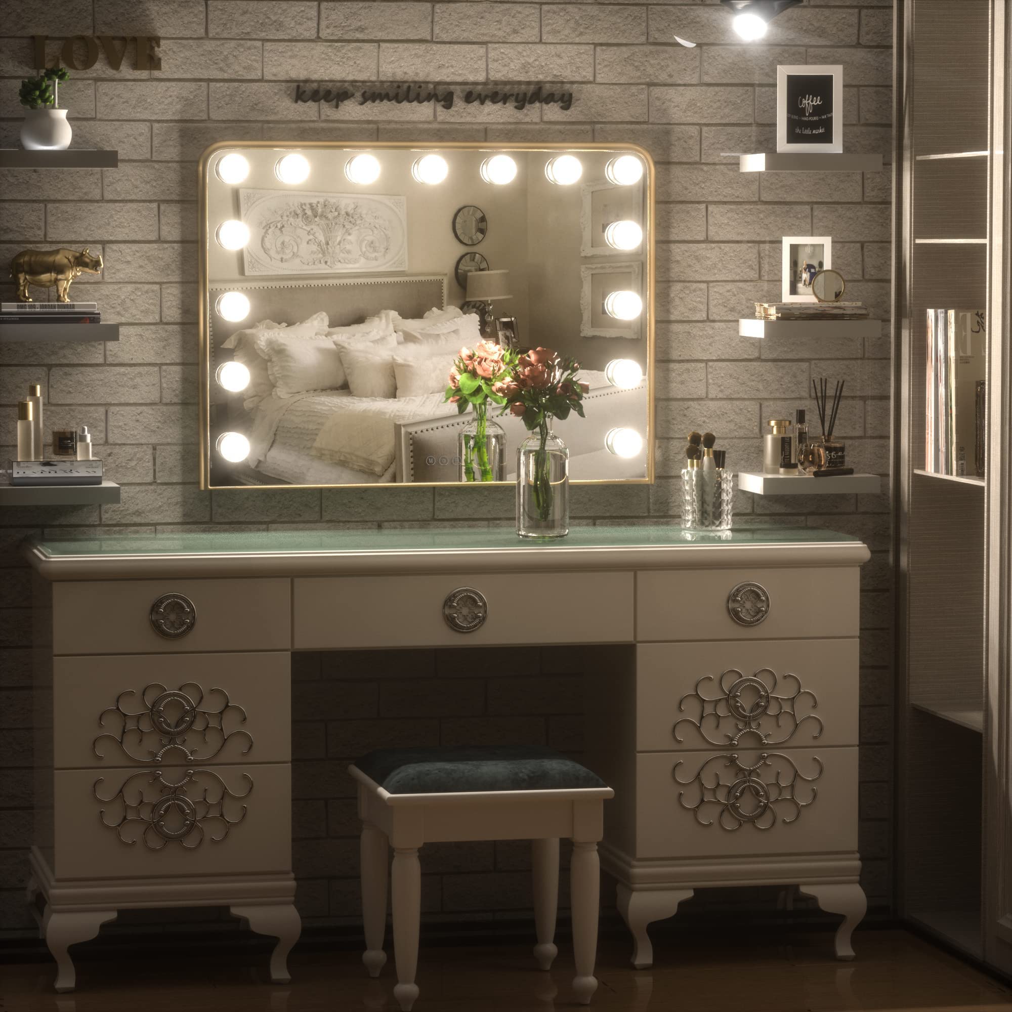 Keonjinn 15-LED Hollywood Makeup Mirror with 3 Color Lights & USB Charging - 23