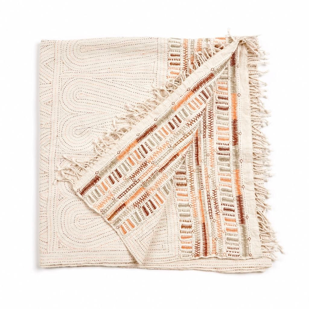 Unah Hand Embroidered Organic Cotton Throw Blanket - Soft & Cozy for Couch, Bed & Nursery - Eco-Friendly Home Decor Gift