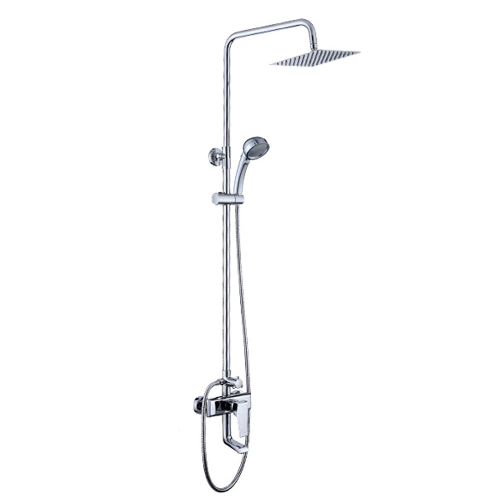 GELISURE Rainfall Shower System - Chrome Wall Mounted Brass Shower Set with Adjustable Height Overhead Shower Head & Bath Mixer Tap - Perfect for Bathroom, Hotel & Spa Luxury Shower Experience