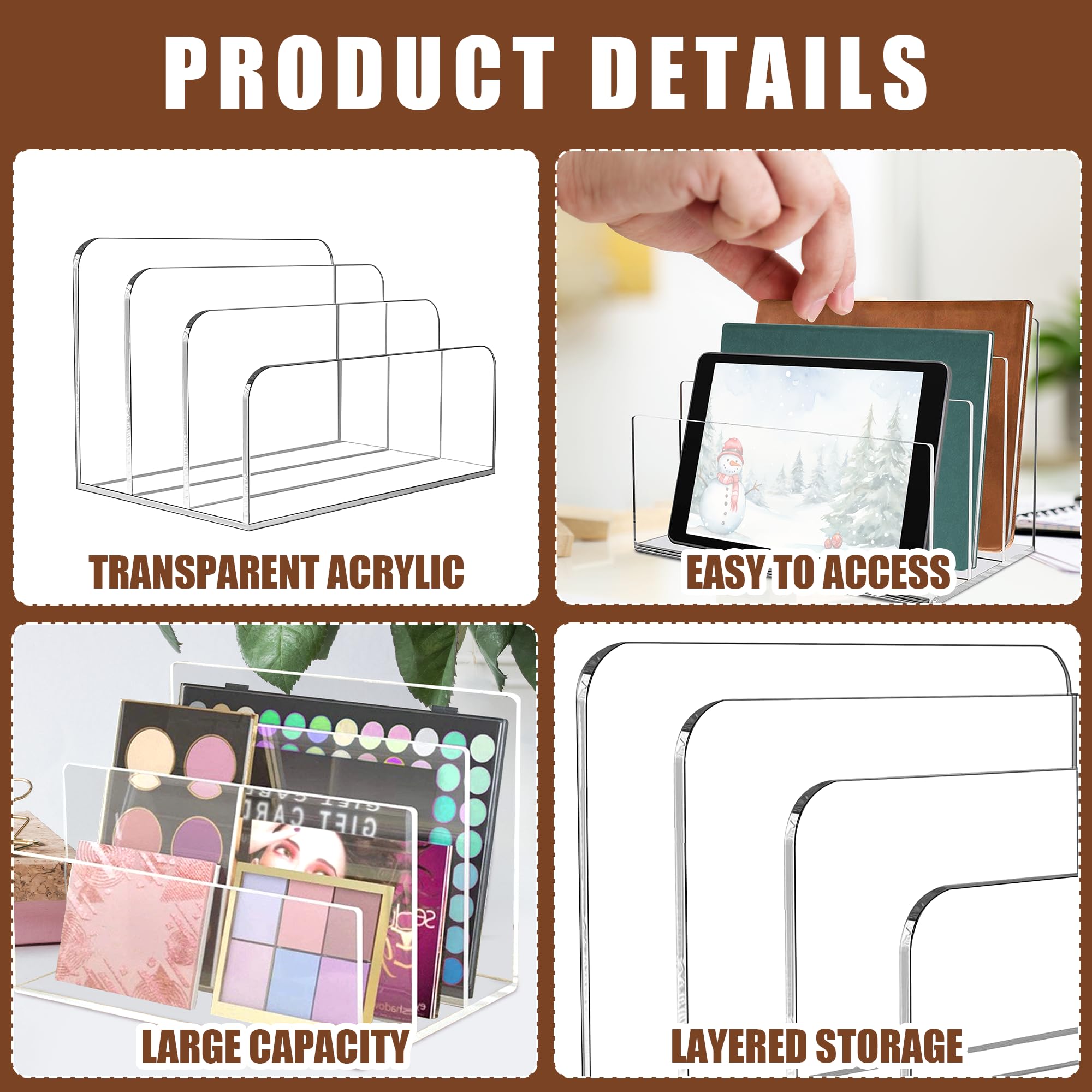 3-Section Clear Acrylic File Organizer - Desk Letter & Mail Sorter for Office Workspace Organization, Document Management (Perfect for Home Office, Work Desk & School Supplies)
