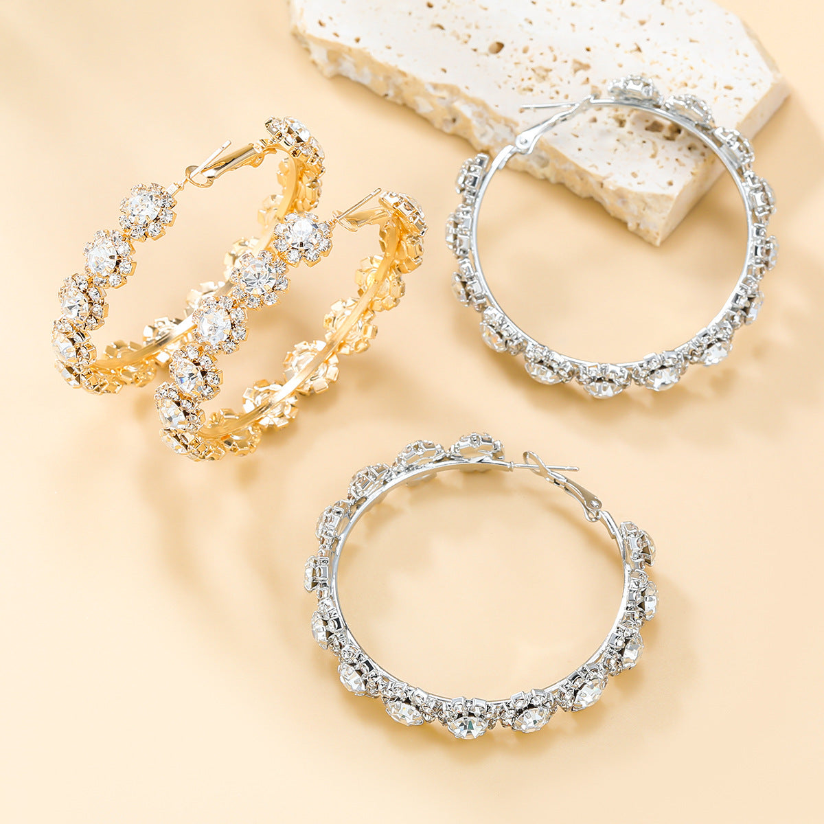 Sparkling Textured Rhinestone Hoop Earrings for Women - Fashion Statement Jewelry for Parties, Weddings & Special Occasions