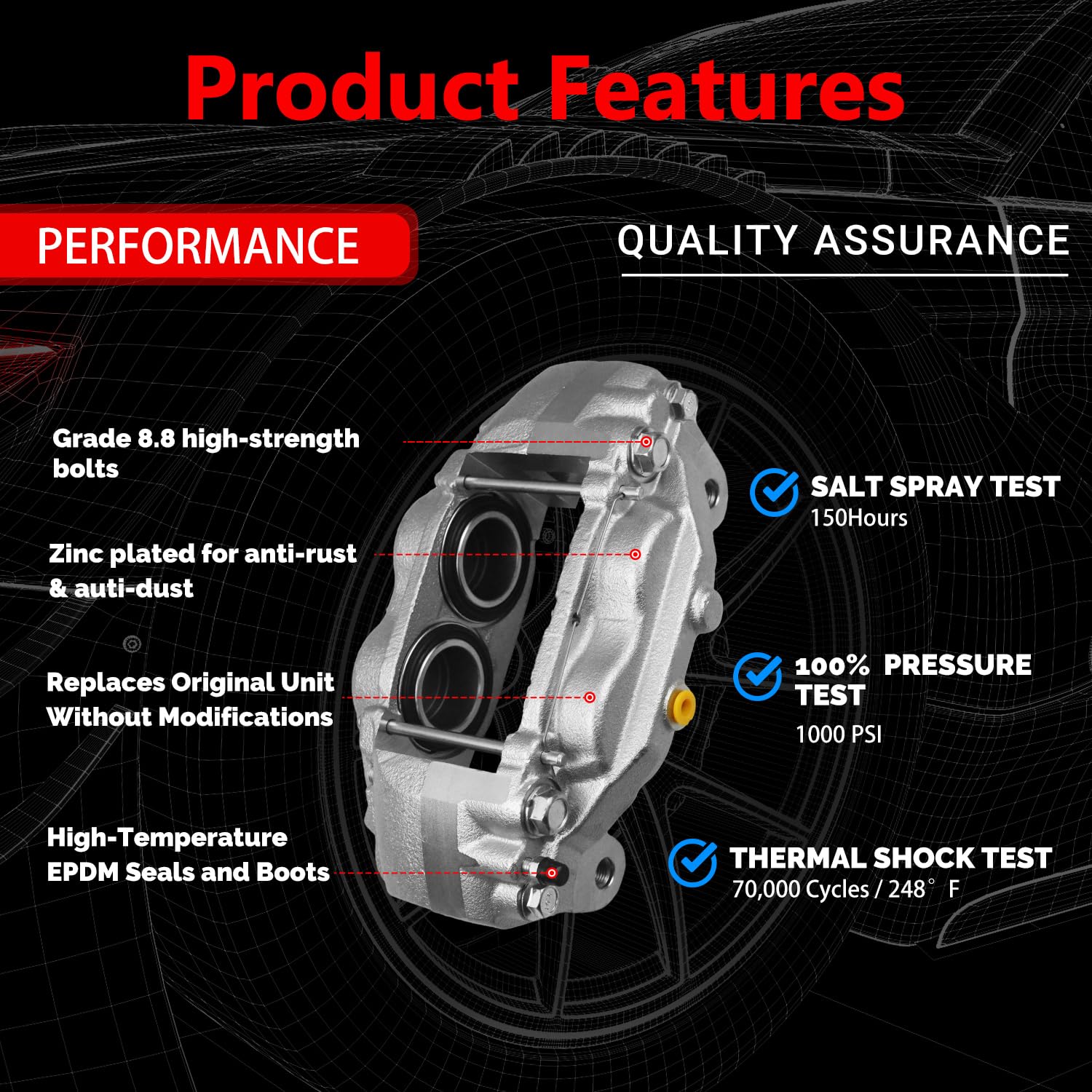 Rear Disc Brake Caliper Assembly with Bracket - Compatible with Cadillac Escalade, Chevy Tahoe, Silverado 1500, Avalanche, Suburban & GMC Sierra, Yukon, Yukon XL 1500 | Perfect for Brake System Replacement & Repair | Heavy-Duty Performance for Trucks & SUVs