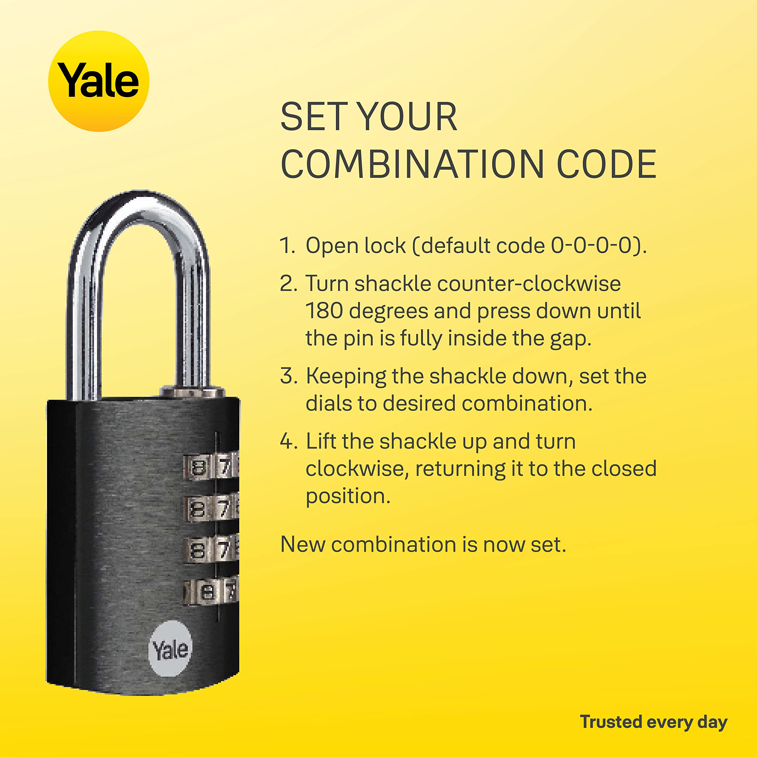 Yale Waterproof 4-Digit Combination Padlock for Gym, Locker & Gate - Outdoor Use
