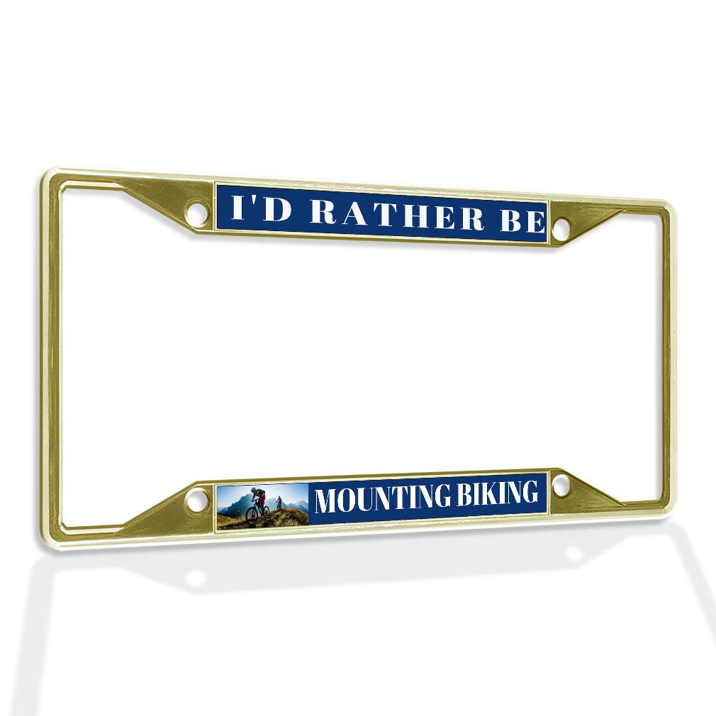 Premium Metal Insert License Plate Frame - 'I'd Rather Be Biking' Weatherproof Car Accessory - Gold 4-Hole Design for Motorcycles & Vehicles - Durable Outdoor Auto Decoration for Bikers & Road Trips
