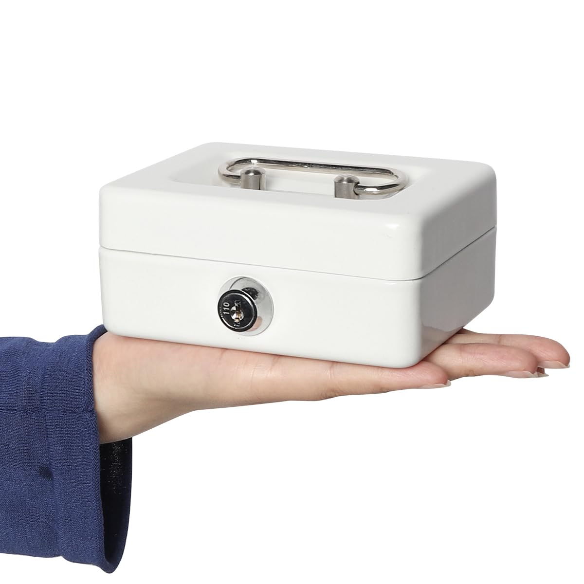Lovndi Small Cash Box with Lock and Slot - Money Box for Cash, Piggy Bank for Kids & Adults - White - Perfect for Home, Office, and Retail Use