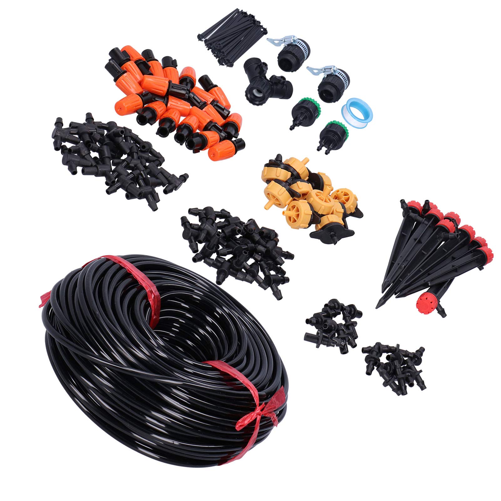 40M Garden Drip Irrigation Kit with 4/7 Hose - Efficient Watering System for Greenhouse, Lawn & Plants | Includes Double Outlet Valve & Multiple Connectors | Perfect for Home Gardens, Vegetable Patches & Landscaping Projects