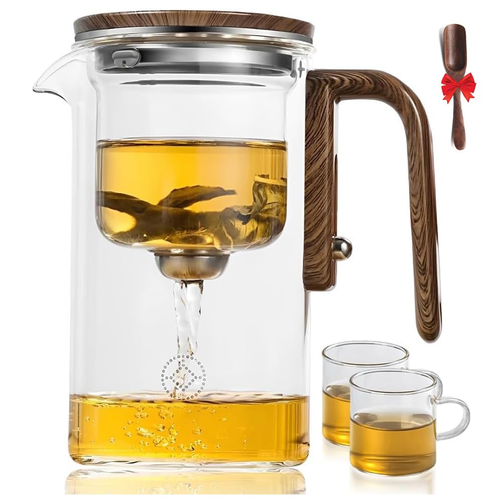 Enchanti Glass Teapot with Wooden Handle - 520ml Water Separation Magic Teapot with Infuser Strainer & 2 Cups - Perfect for Witchcraft, Herbal Tea Brewing & Gift Giving