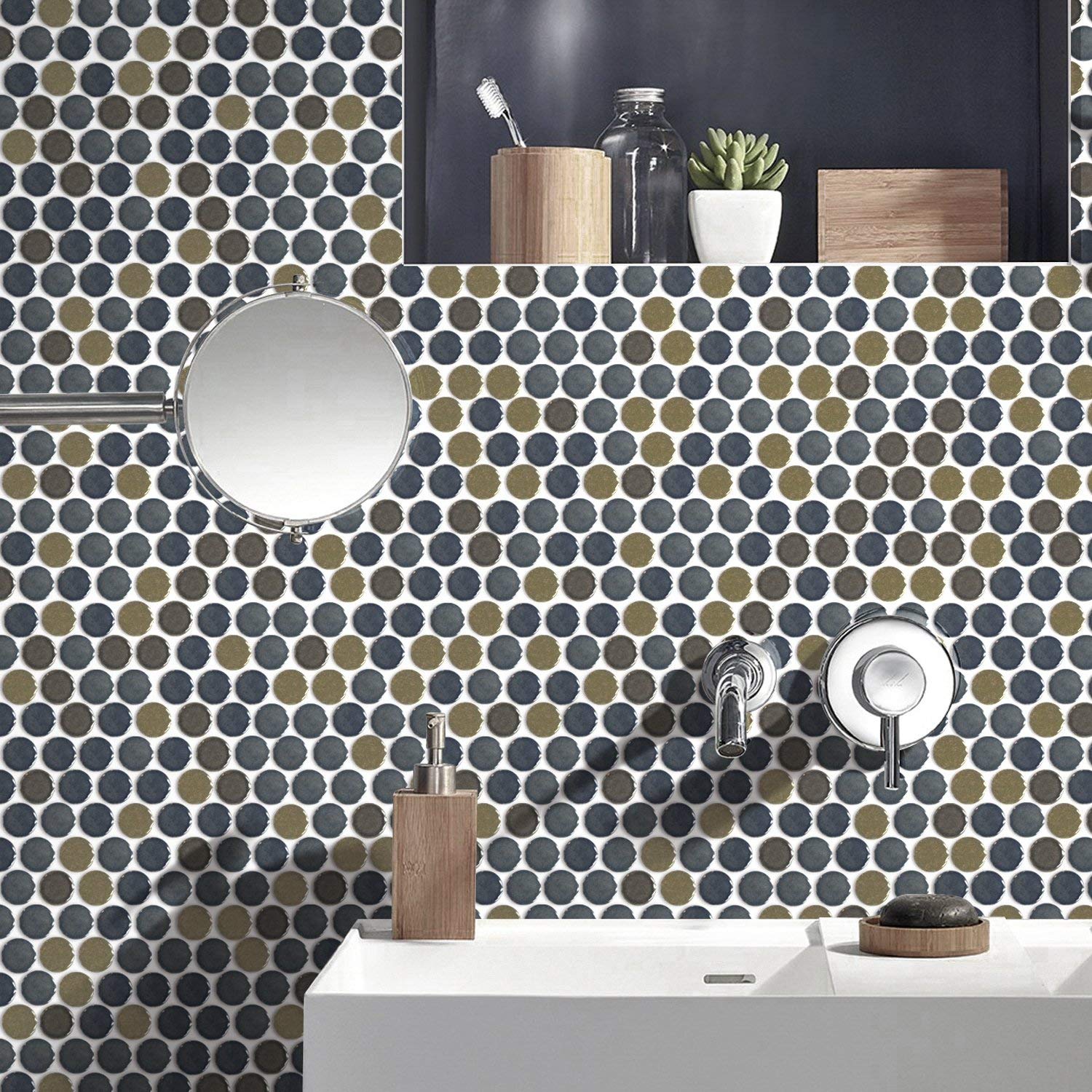 JAPM301 Multi Blue Mix Color Polished Tiny Round Porcelain Mosaic Tile - 10 Sheets Pack - Perfect for Bathroom Backsplash, Kitchen Wall, and Pool Design