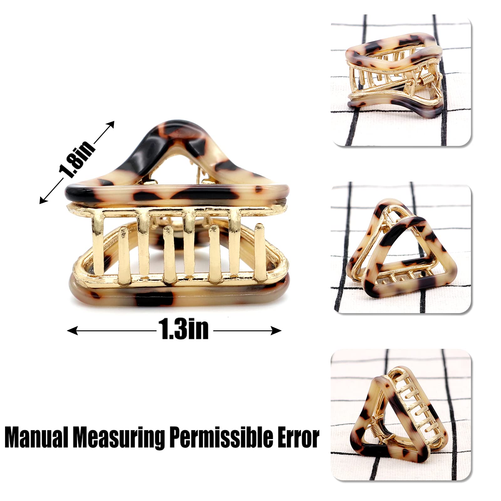 Cobahom 5-Pack 1.7 Inch Small Claw Hair Clips - Acetate Jaw Clips for Thick Hair - Fashion Hollow Triangle Hair Clips for Women & Girls (Light Leopard, Red, Deep Leopard, Black White, Purple) - Perfect for School, Work, Gym & Everyday Hairstyles