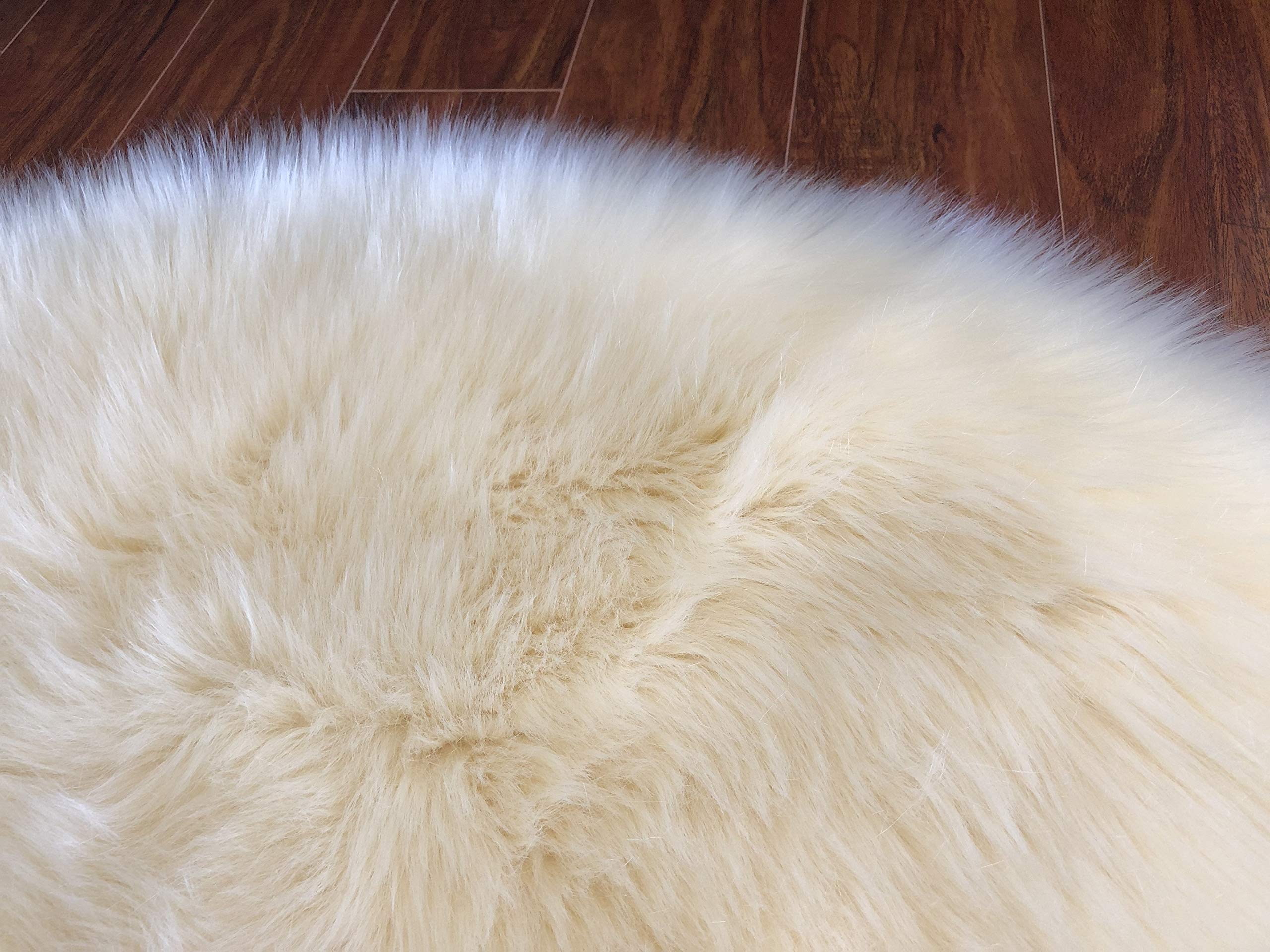 LAMBZY Genuine Sheepskin Silky Soft Area Rug - Thick Non-Slip Bottom, Machine Washable & Stain Resistant - Perfect for Kids Room, Nursery, Living Room & Bedroom Decor - 3' x 3'2