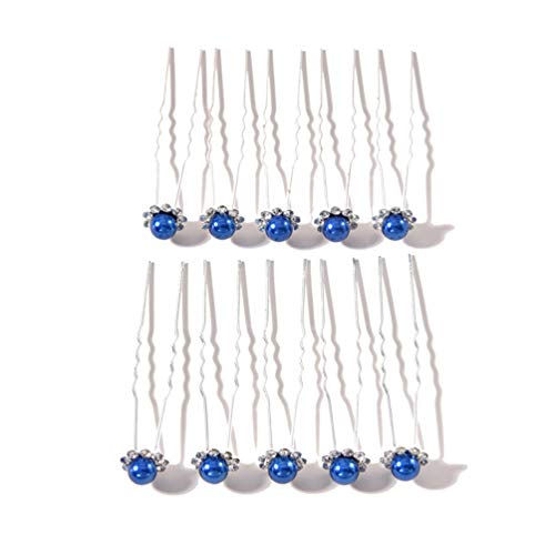 Lurrose 20pcs Dark Blue Pearl Hair Clips for Wedding Bridal & Bridesmaids - U Shape Floral Hair Accessories for Brides, Prom, Parties & Special Occasions