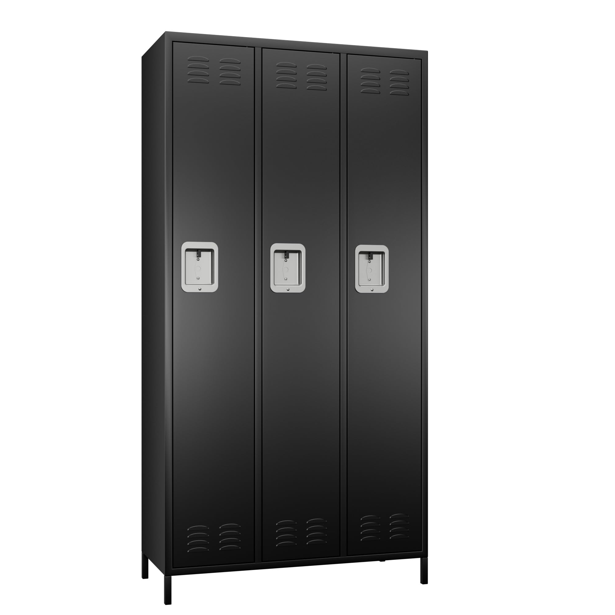 METAN 3-Door Steel Storage Locker Cabinet - Heavy Duty Metal Locker for School, Office, Gym & Bedroom - Industrial Storage Locker with 2 Adjustable Shelves for Employees & Students - Easy Assembly Required (Black) - Perfect for Secure Storage in Workplaces, Schools & Fitness Centers